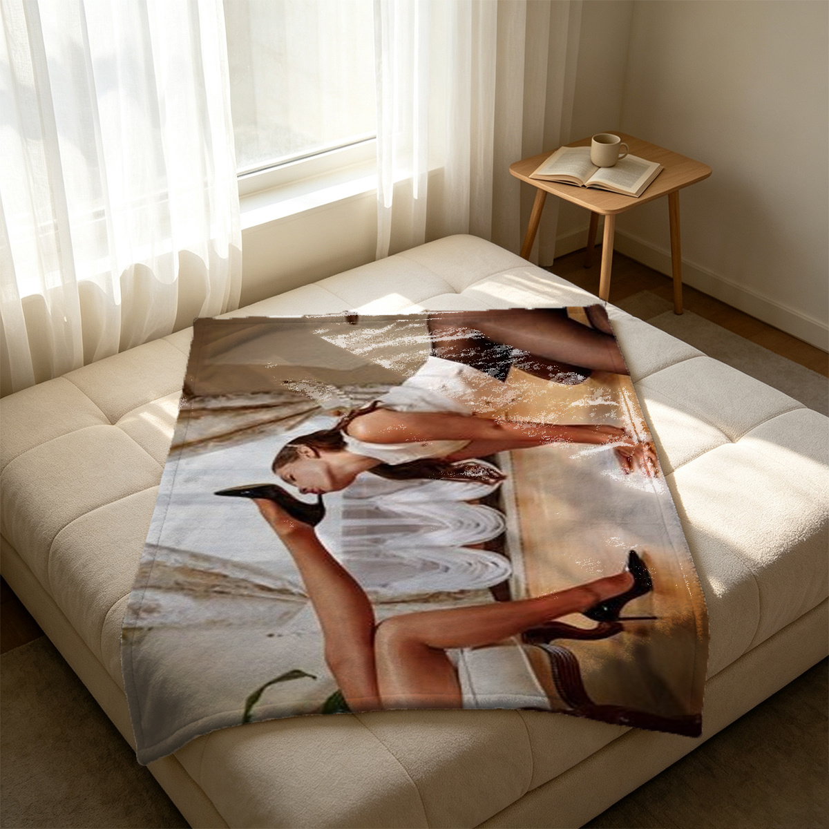 Two Beauties Sharing a Grape in Seductive Embrace - Blanket