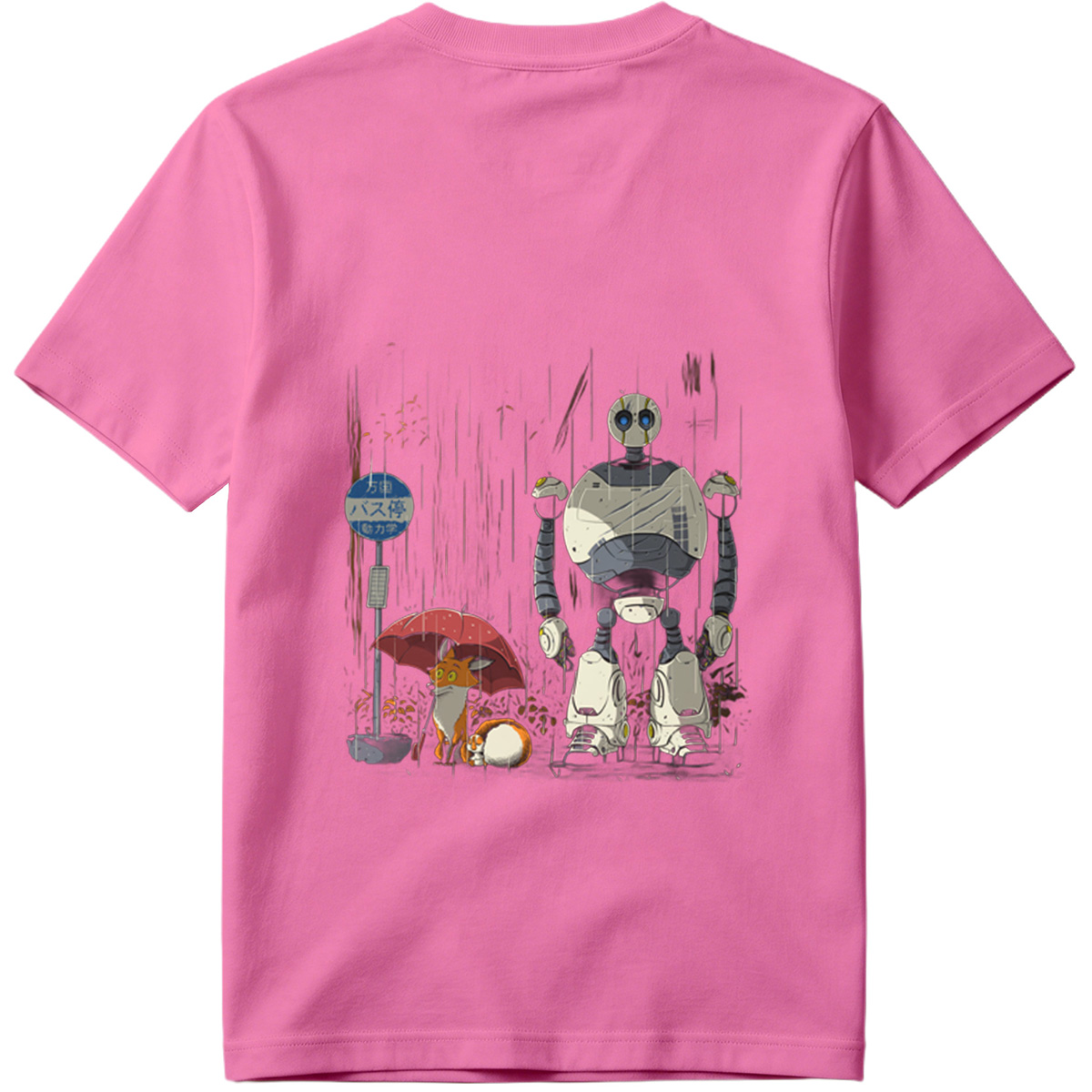 Fox and Robot Wait in the Rain - Tee