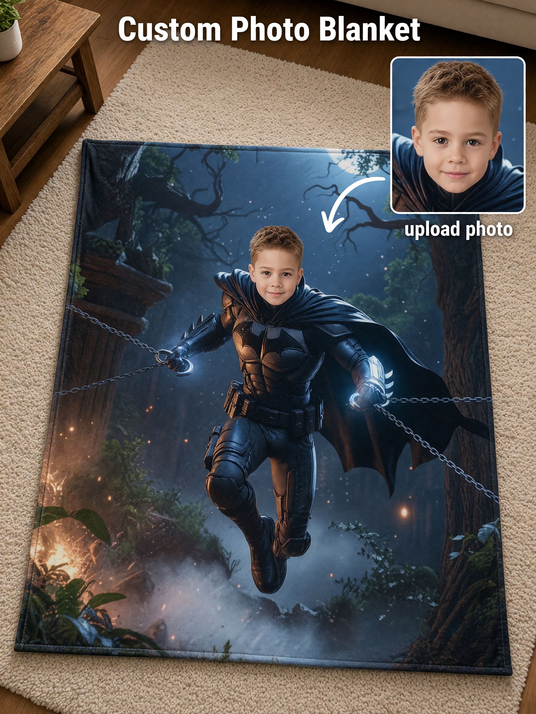 Personalized Photo Superhero Blanket Custom Face Soft Flannel Throw for Kids Adults Bed Couch Ideal Gift