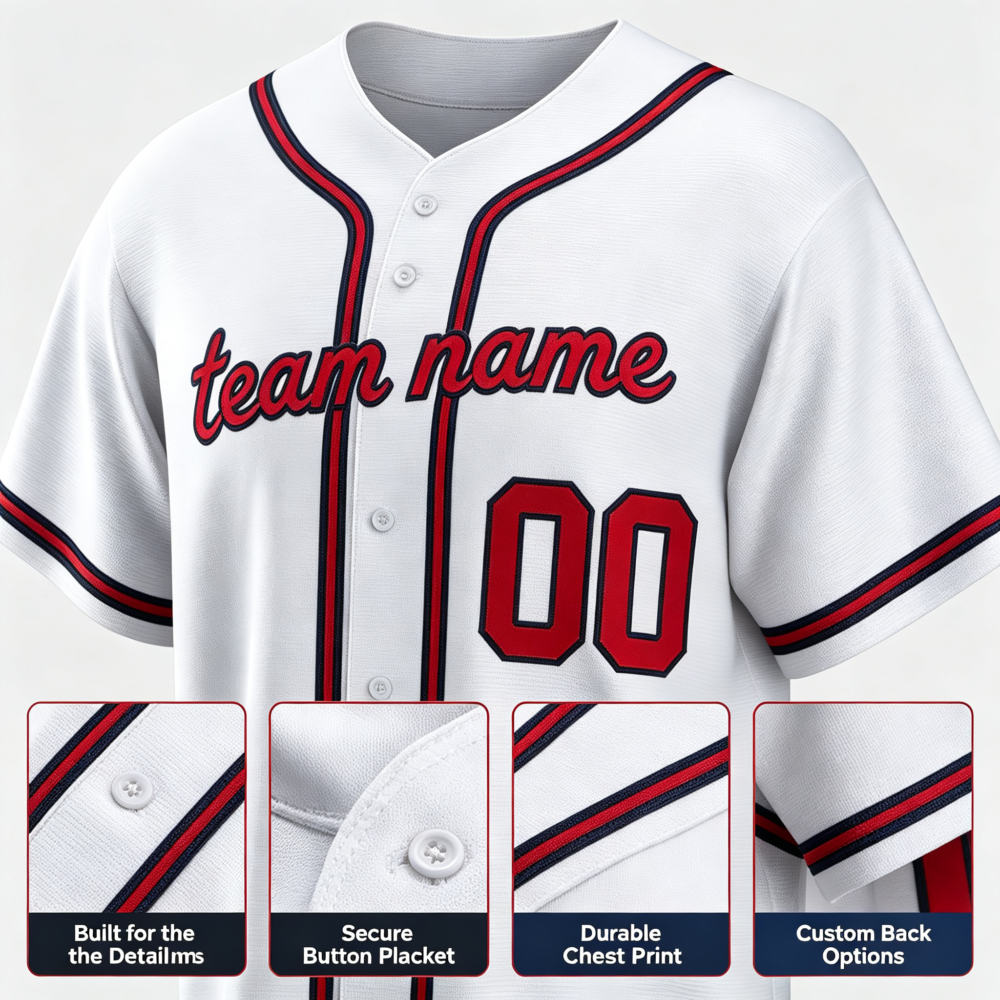 Custom Atlanta City Style Baseball Jersey Full Button Moisture Wicking Polyester For Men And Youth
