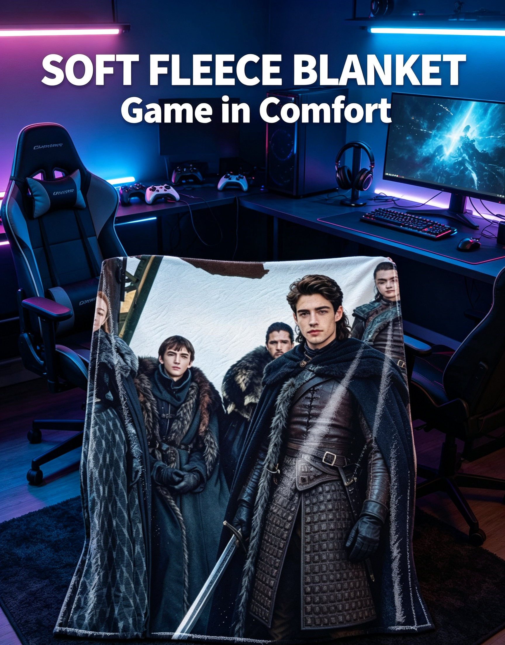 Custom Face Blanket Game of Thrones Inspired Flannel Blanket for Couch, Bed, or Travel – Perfect Gift for Fans and Collectors