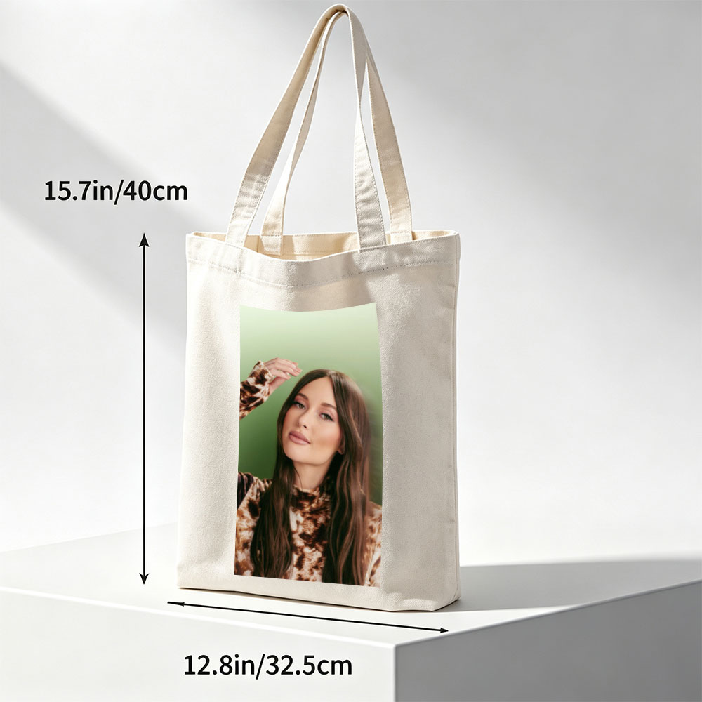Olivia Rodrigo in a Fashion Portrait Wearing a Leopard Print Top Against a Green Background - Canvas tote bags