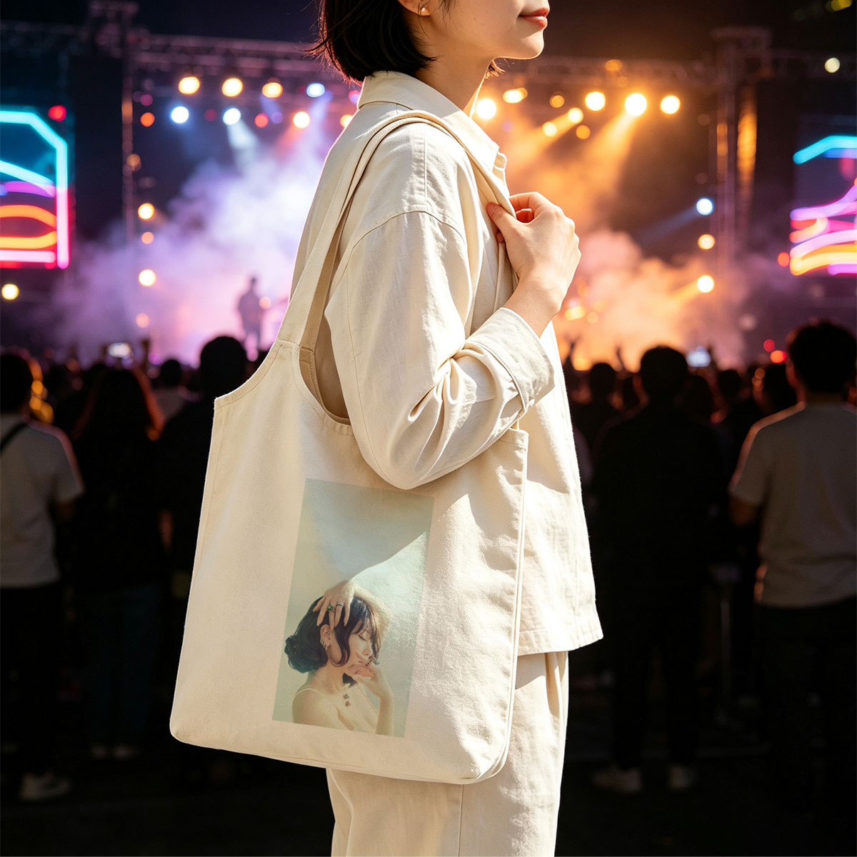 Nana Mizuki in a Serene Pose with Elegant Jewelry and Soft Lighting - Canvas shoulder bags/