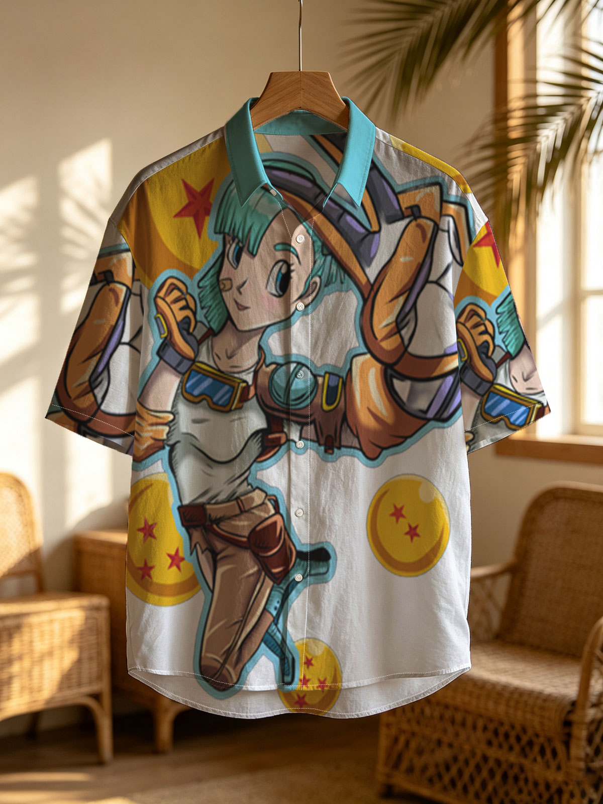 Bulma from Dragon Ball, holding a scouter, surrounded by Dragon Balls -  Shirt