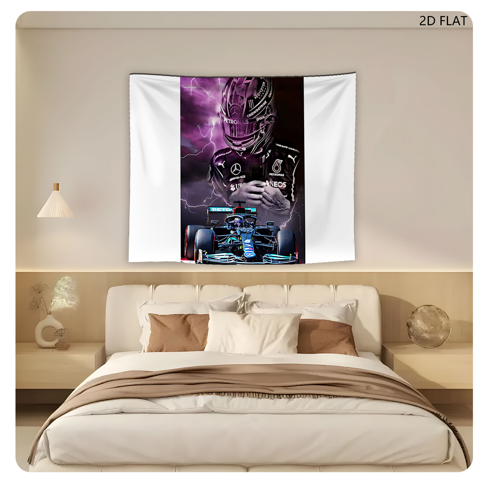 Lewis Hamilton, Mercedes-AMG Petronas F1 Driver, in Action with Lightning Background - Tapestry