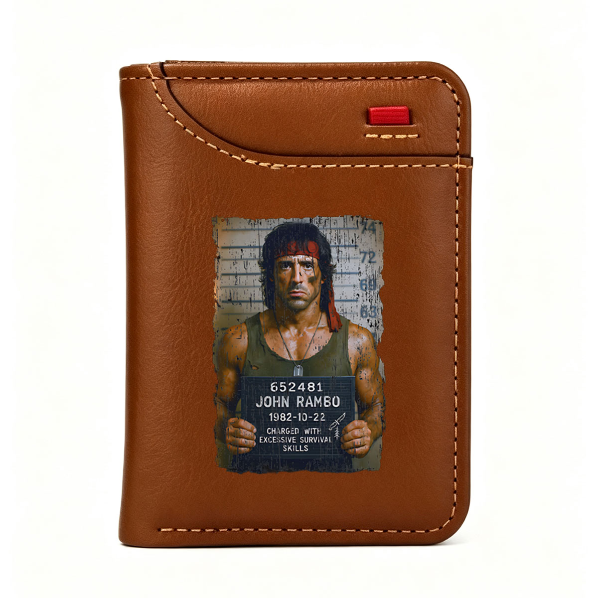 John Rambo Mugshot: Charged with Excessive Survival Skills - Vertical Style Wallet