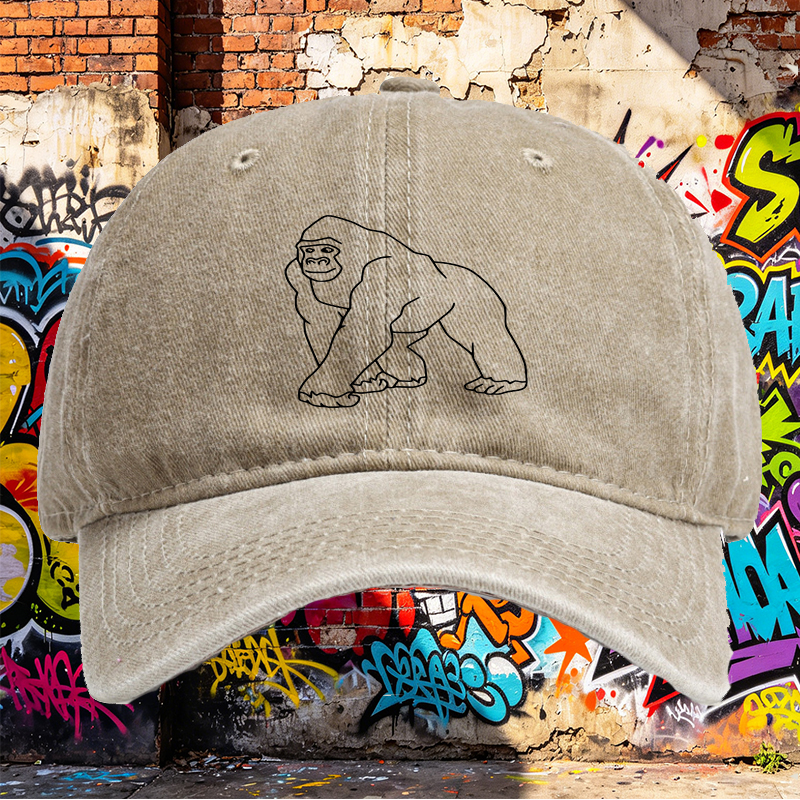 Unisex Classic Washed Cotton Cap with Gorilla Outline Print and Minimalist Design – Perfect for Outdoor Adventures, Casual Streetwear, and Urban Lifestyle – Ideal for Adults Seeking Comfortable, Stylish Headwear for Daily Wear and Travel