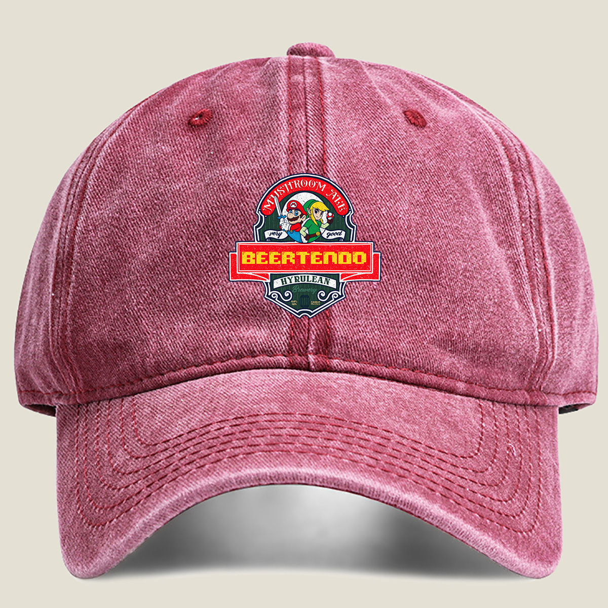 Beertendo: Mario & Link Mushroom Ale - Washed Denim - Baseball Cap