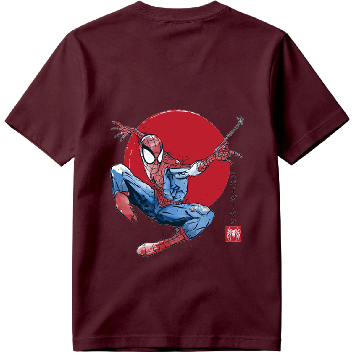 Spider-Man in Action Against Red Sun Background - Tee