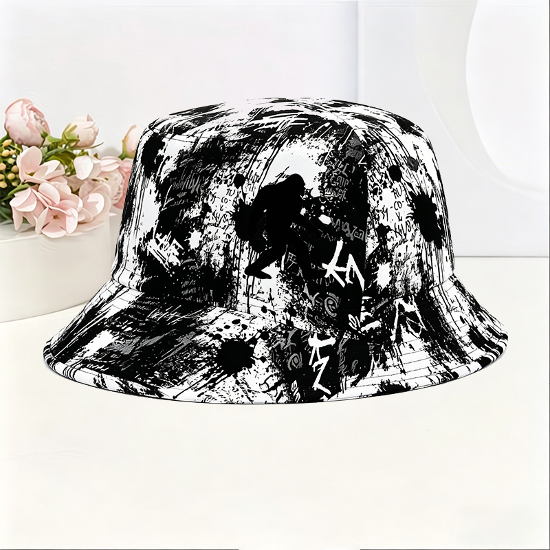 Unisex Classic Graffiti Bucket Hat with Bigfoot Silhouette Print - Lightweight Cotton Sun Hat for Outdoor Adventures, Hiking, Camping, and Casual Wear - Perfect for Nature Lovers and Urban Explorers