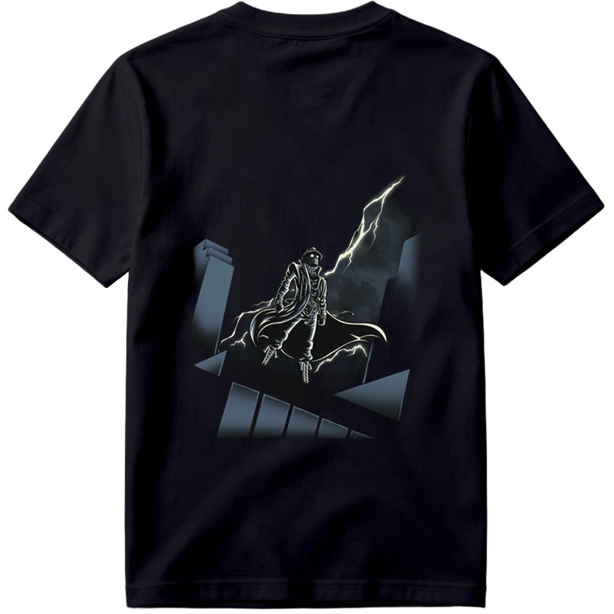 The Shadow of the Storm: Dark Hero on Rooftop - Tee