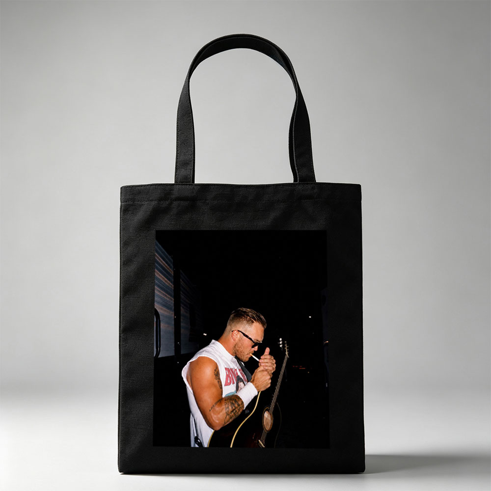 Brantley Gilbert Smoking Cigarette with Acoustic Guitar at Night - Canvas tote bags