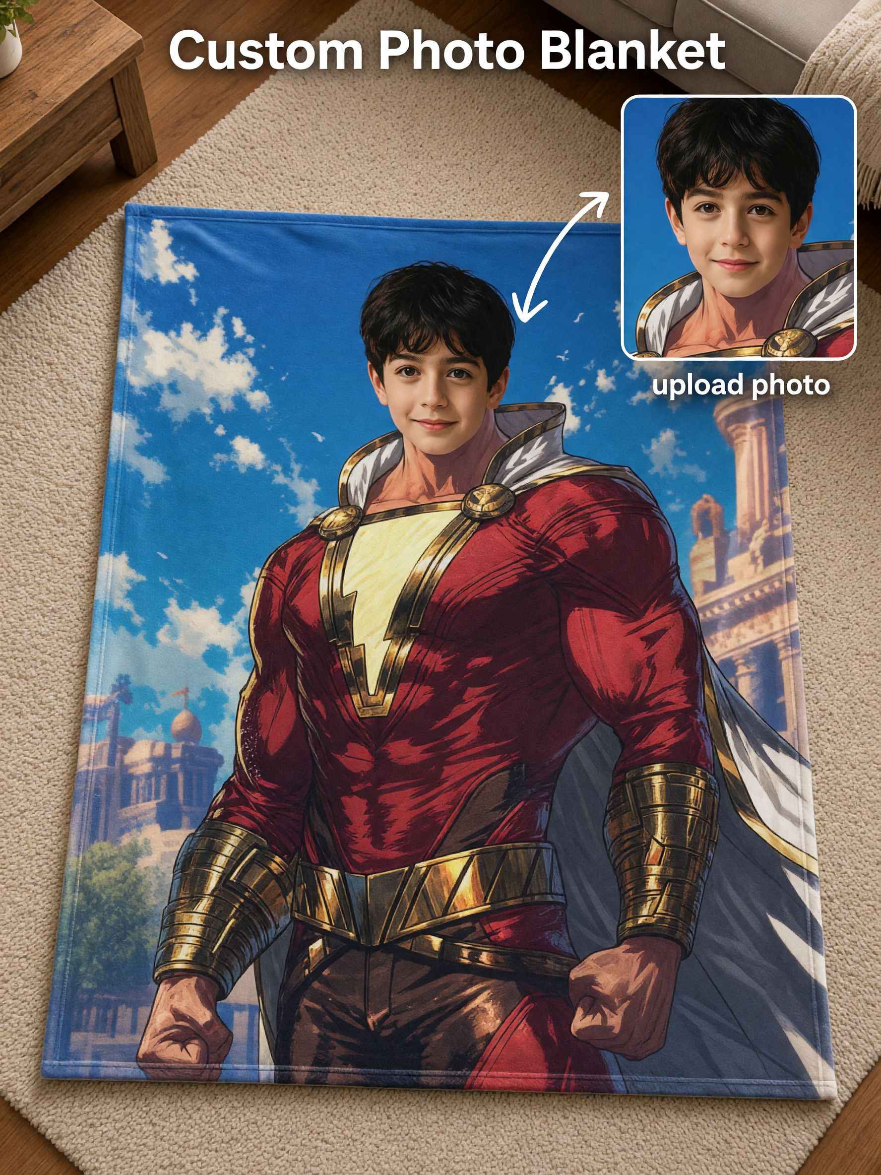 Custom Photo Face Blanket Personalized Superhero Flannel Fleece Throw Soft Plush Bed Couch Blanket Ideal Family Gift