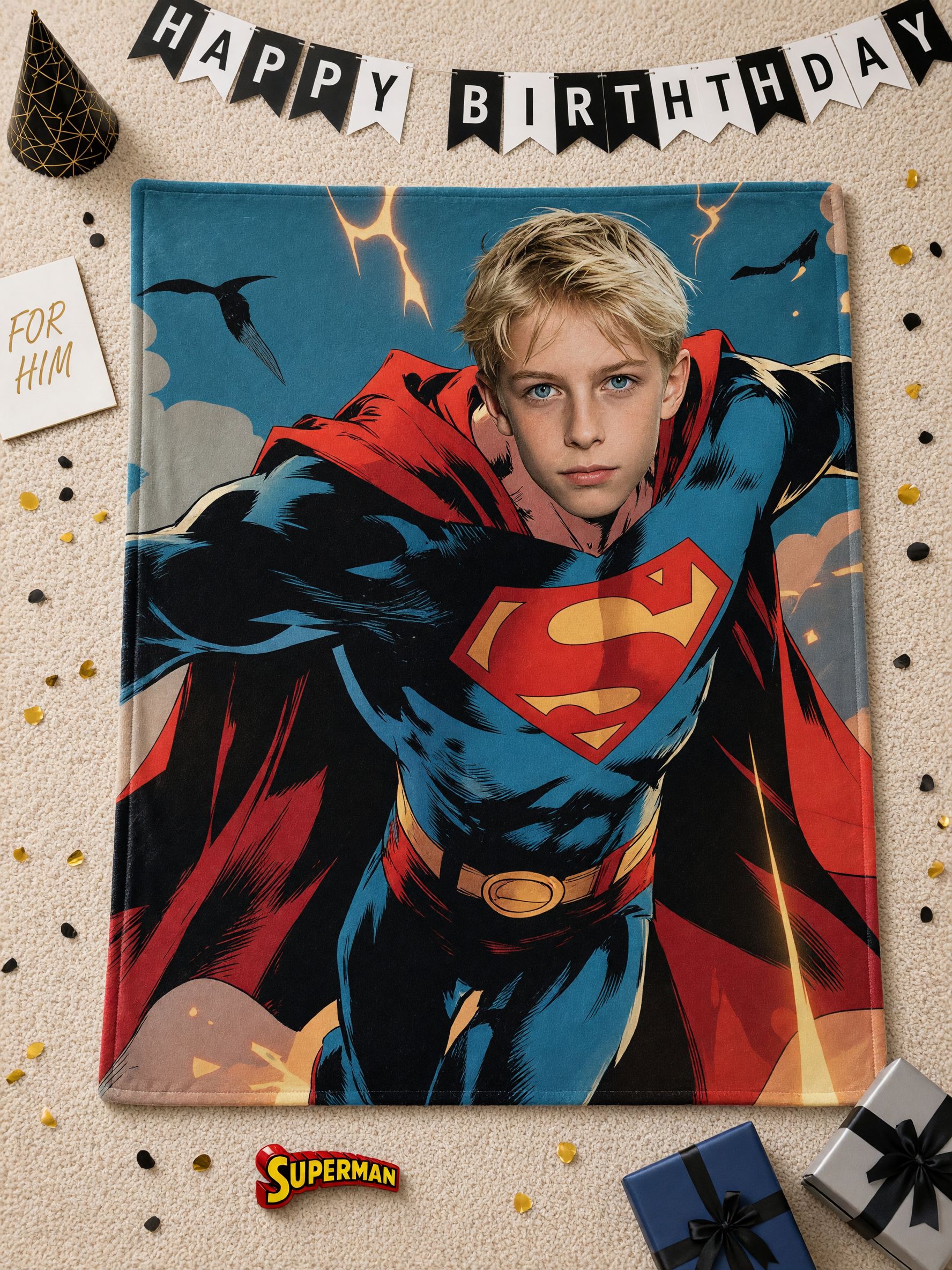 Custom Photo Face Superhero Blanket Personalized Comic Art Flannel Throw Ultra Soft Warm Fleece Bedding Couch Cover