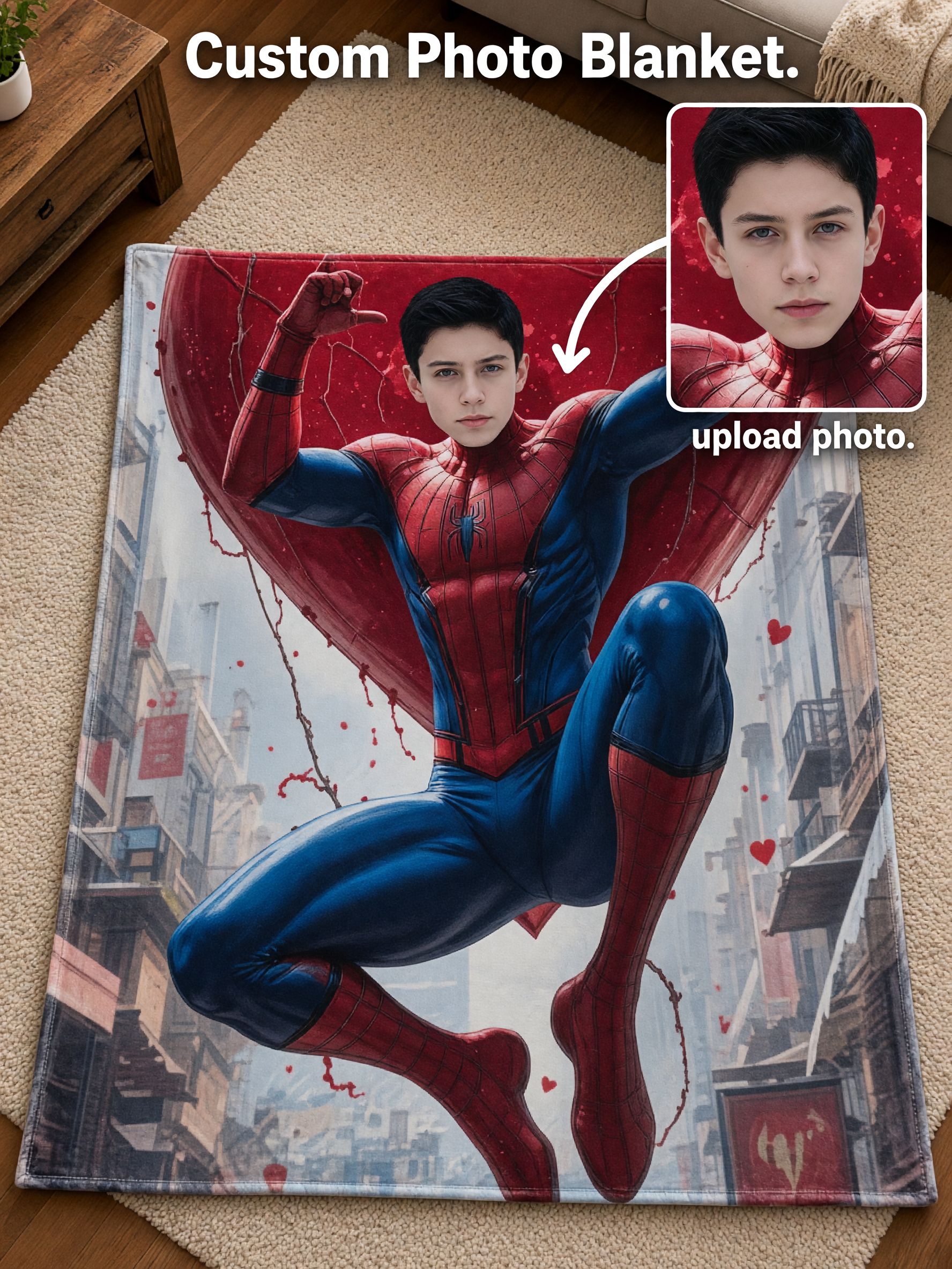 Custom Photo Face Superhero Flannel Blanket Ultra Soft Plush Throw Bed Sofa Couch Ideal Personalized Gift