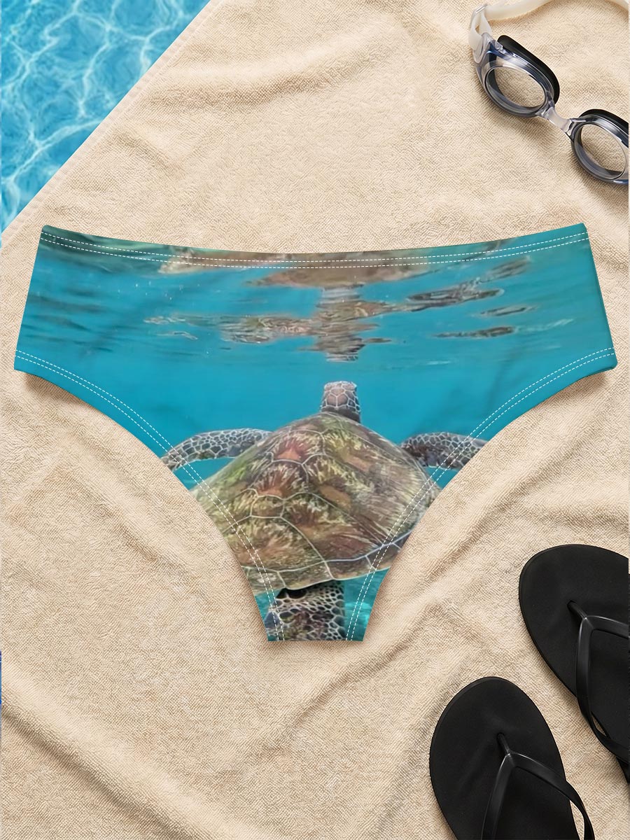 Sea Turtle Swimming in Clear Blue Waters -  Men's swim trunks