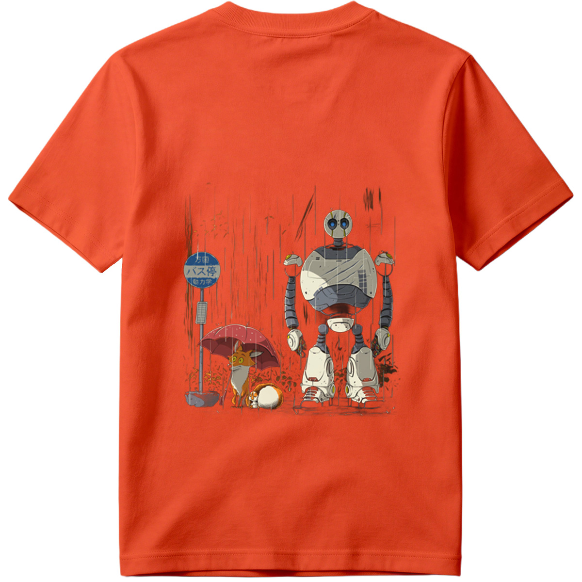 Fox and Robot Wait in the Rain - Tee
