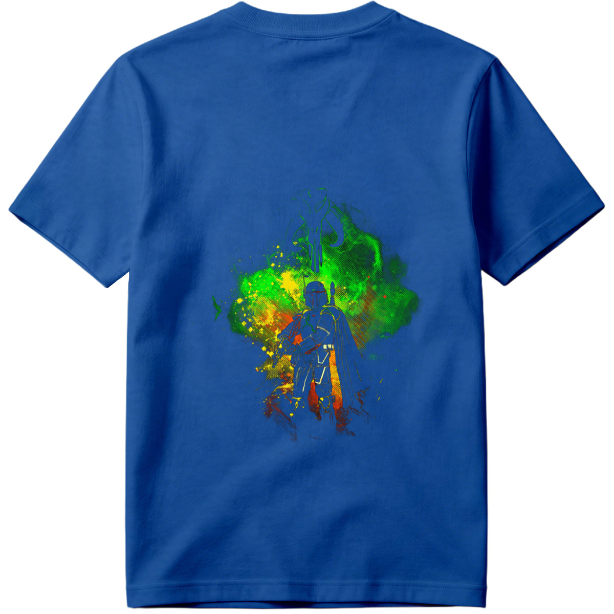 Mandalorian Warrior with Boba Fett Helmet and Green Energy Background - Tee