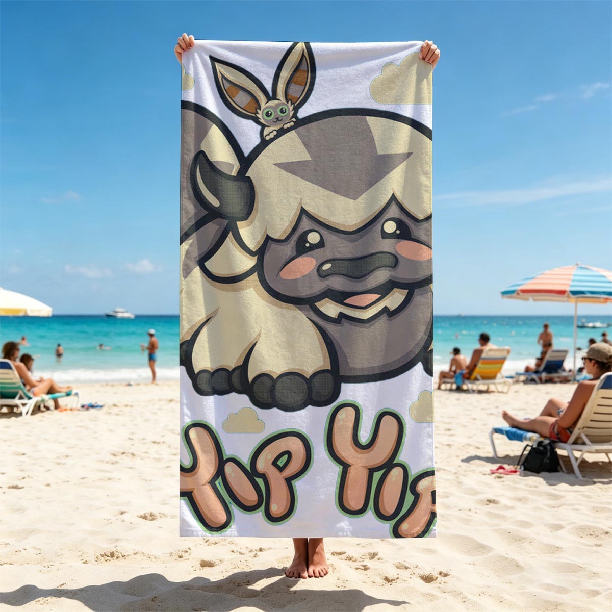 Yip Yip: A Cute Buffalo with a Bunny on Its Back - Beach towels