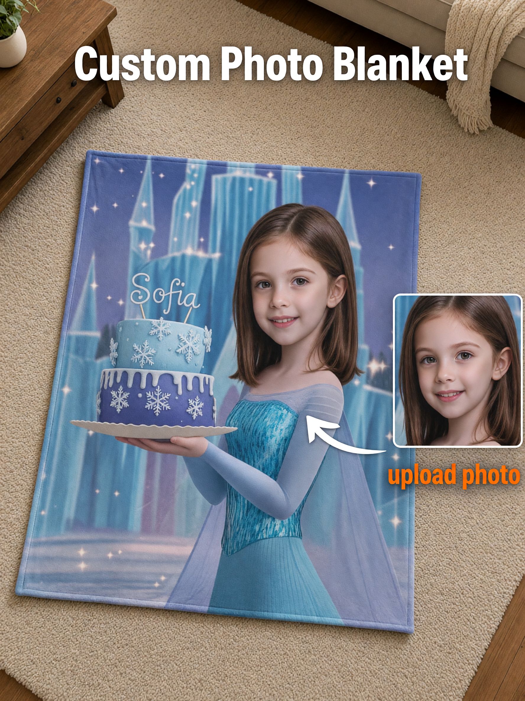 Custom Face Photo Blanket Ultra Soft Flannel Ice Princess Birthday Throw Ideal Personalized Keepsake Gift