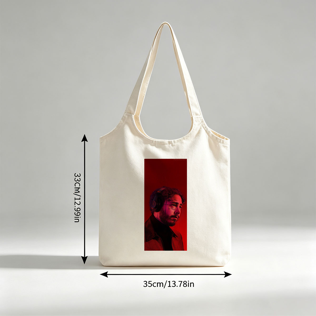 Post Malone Listening to Music with Headphones in Red Lighting - Canvas shoulder bags/