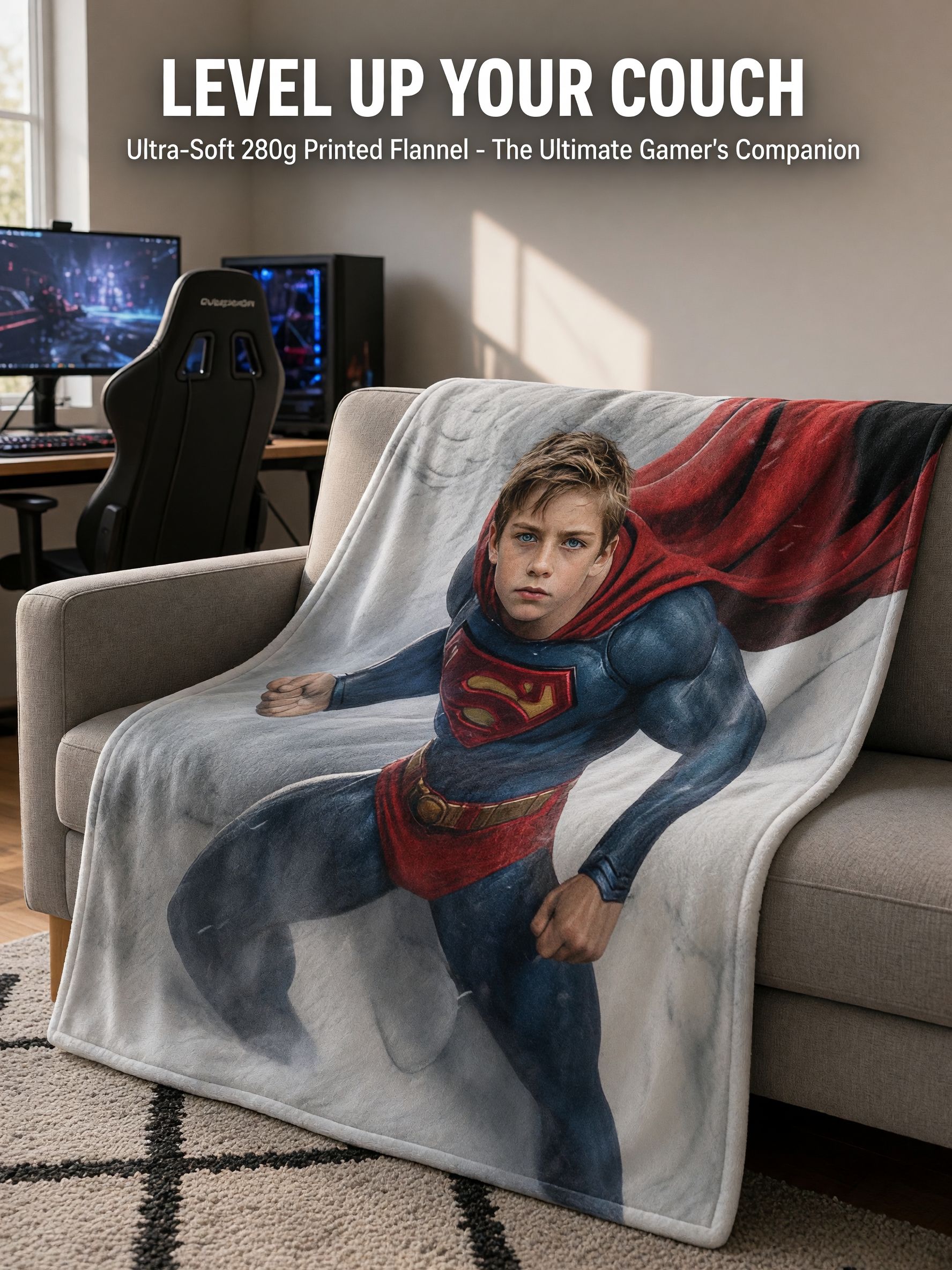 Custom Face Throw Blanket with Action Superhero Portrait Ultra Soft Anti Pilling Flannel Ideal Personalized Gift for