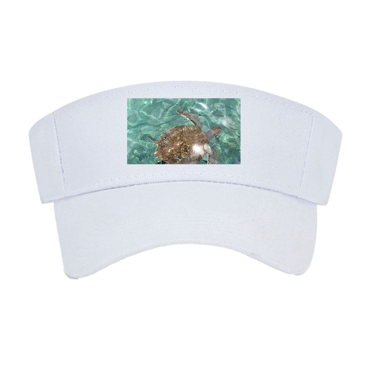 Sea turtle swims gracefully in clear turquoise waters at Playa Grandi. -  Visor cap