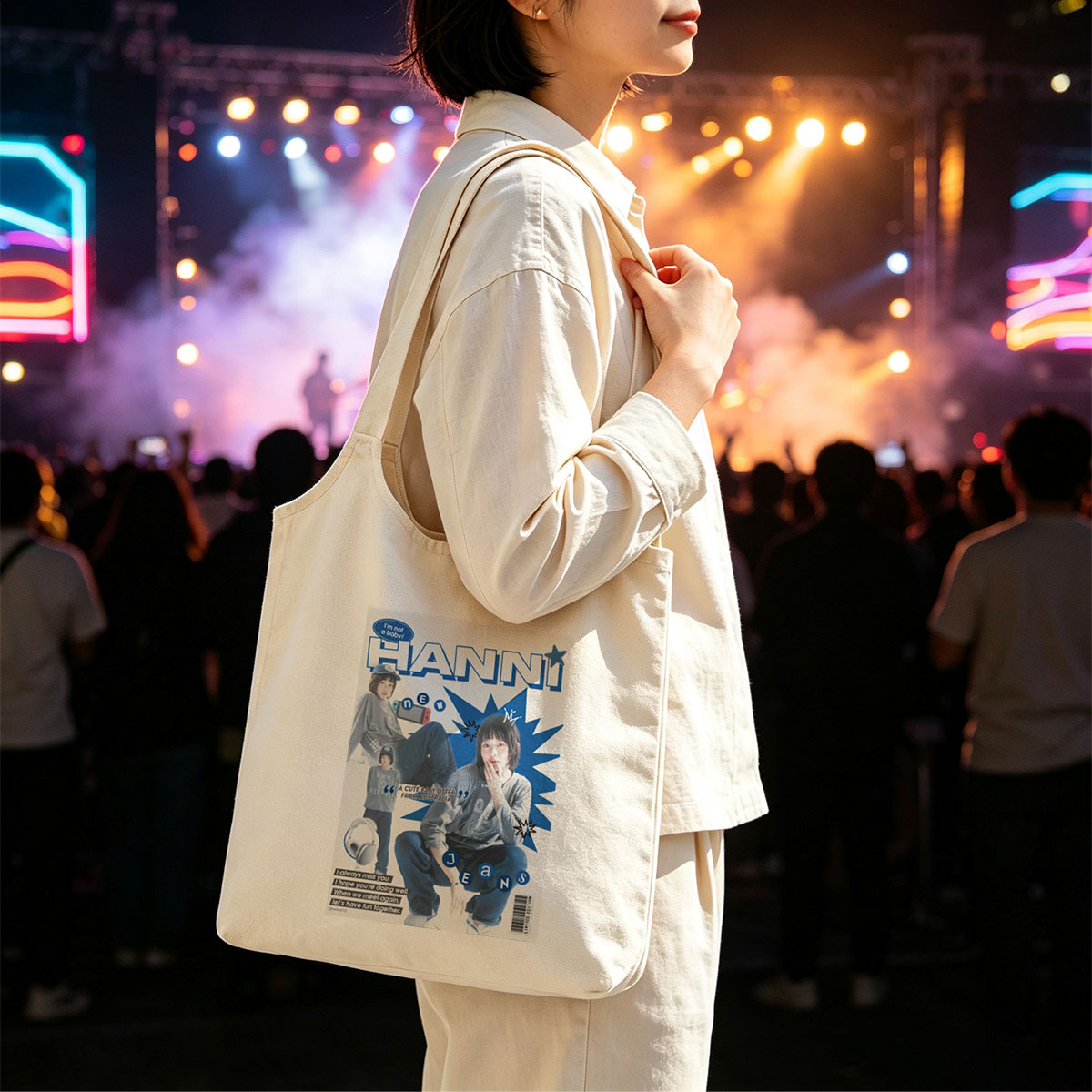 HANNI New Jeans Cover Feature: A Cute Baby Otter from Australia in Stylish Streetwear and Headphones - Canvas shoulder bags/