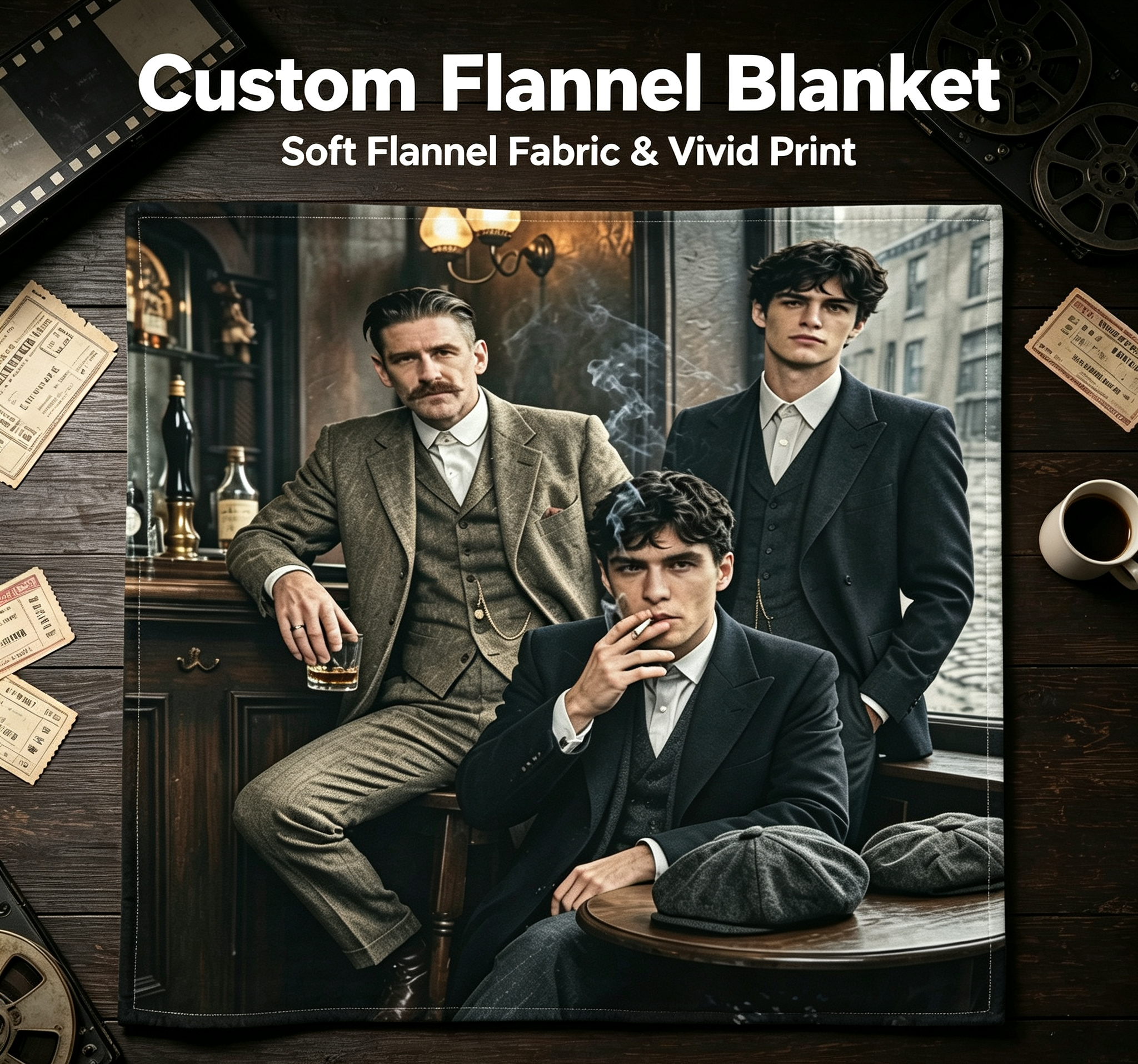 Custom Face Blanket Featuring Vintage Gentlemen in Classic Suit Style Flannel Blanket for Cozy Living Room or Bedroom Use Perfect Gift for Men or Father's Day Giveaway