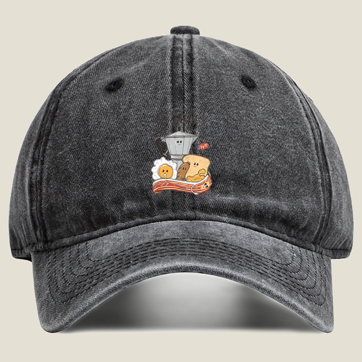 The Breakfast Club: Coffee Pot, Egg, Sausage, Toast, and Bacon - Washed Denim - Baseball Cap