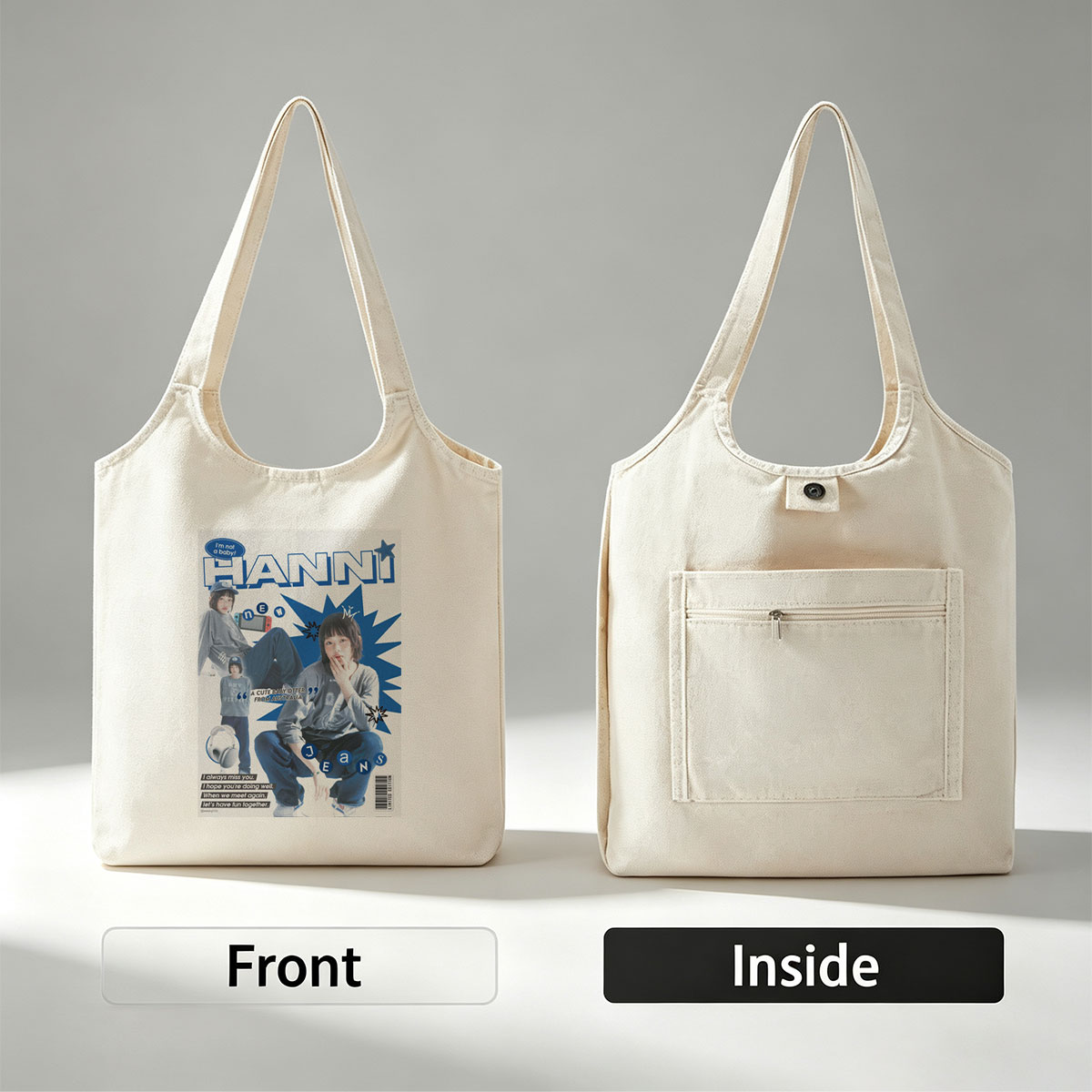 HANNI New Jeans Cover Feature: A Cute Baby Otter from Australia in Stylish Streetwear and Headphones - Canvas shoulder bags/