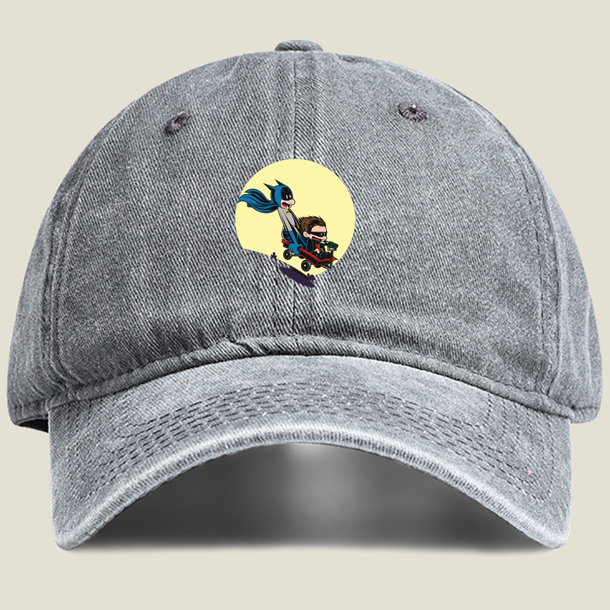 Batman and Robin in a Red Wagon - Washed Denim - Baseball Cap