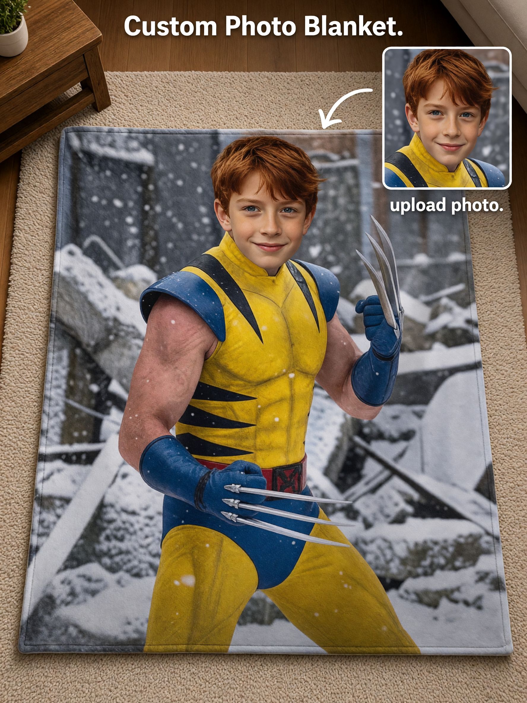 Custom Face Photo Flannel Blanket, Personalized Superhero Fleece Throw, Ideal Warm Keepsake Gift for Kids and Family