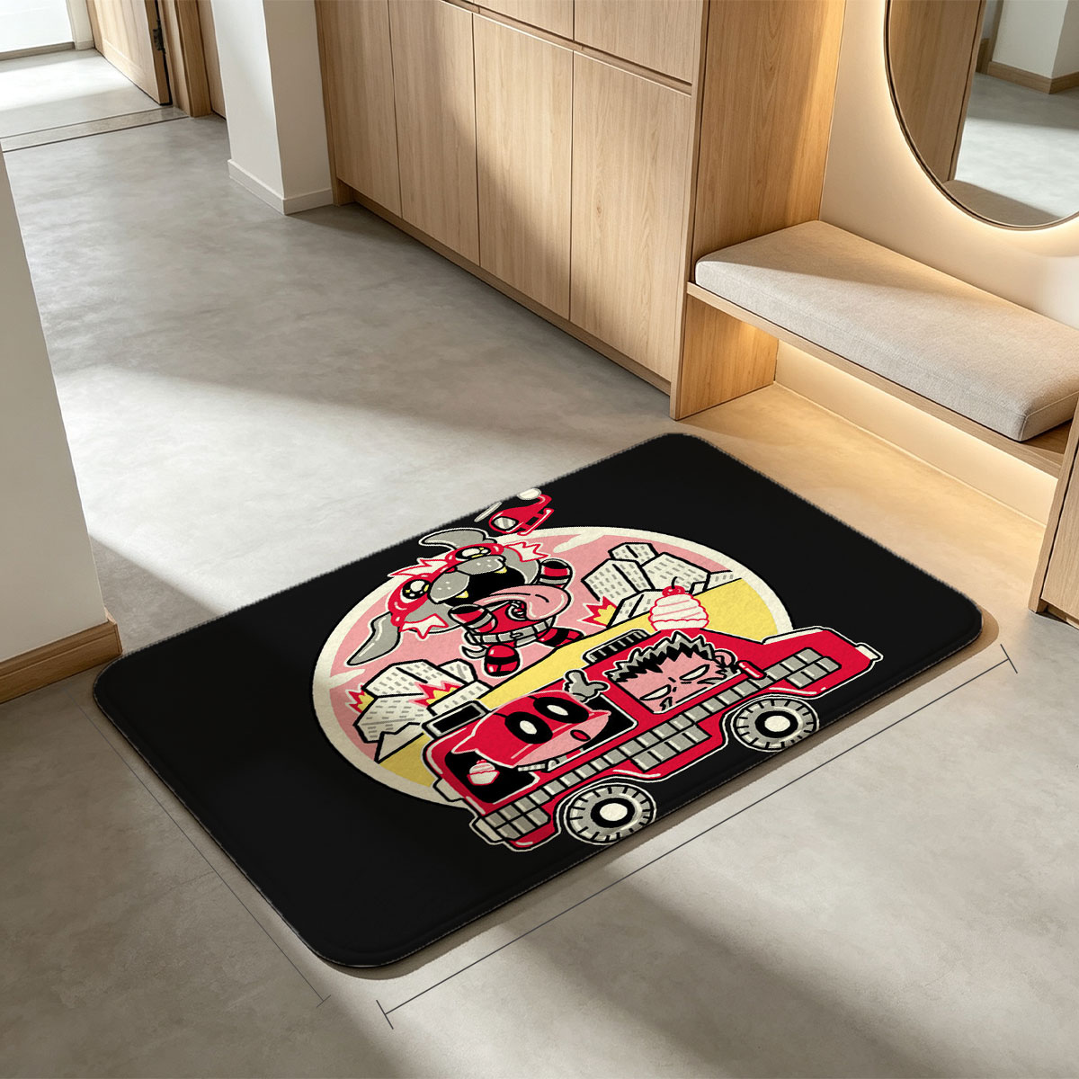 Teen Titans Go! Fire Truck Chaos with Beast Boy and Cyborg - Flannel floor mat