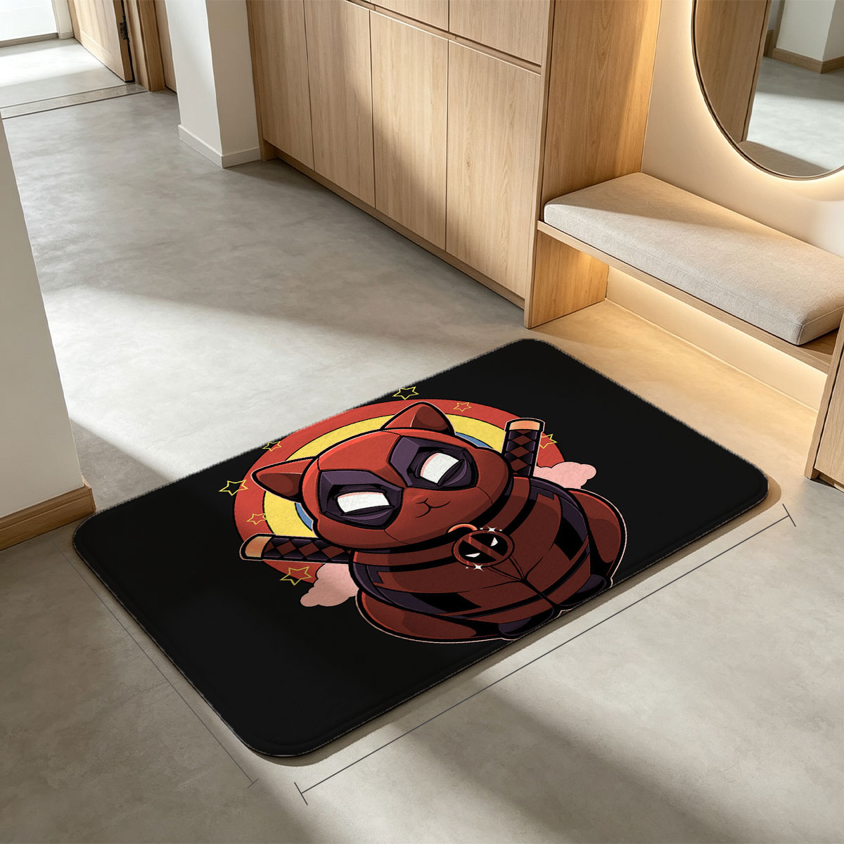 Deadpool Cat in Red Suit with Dual Katanas and Starry Background - Flannel floor mat