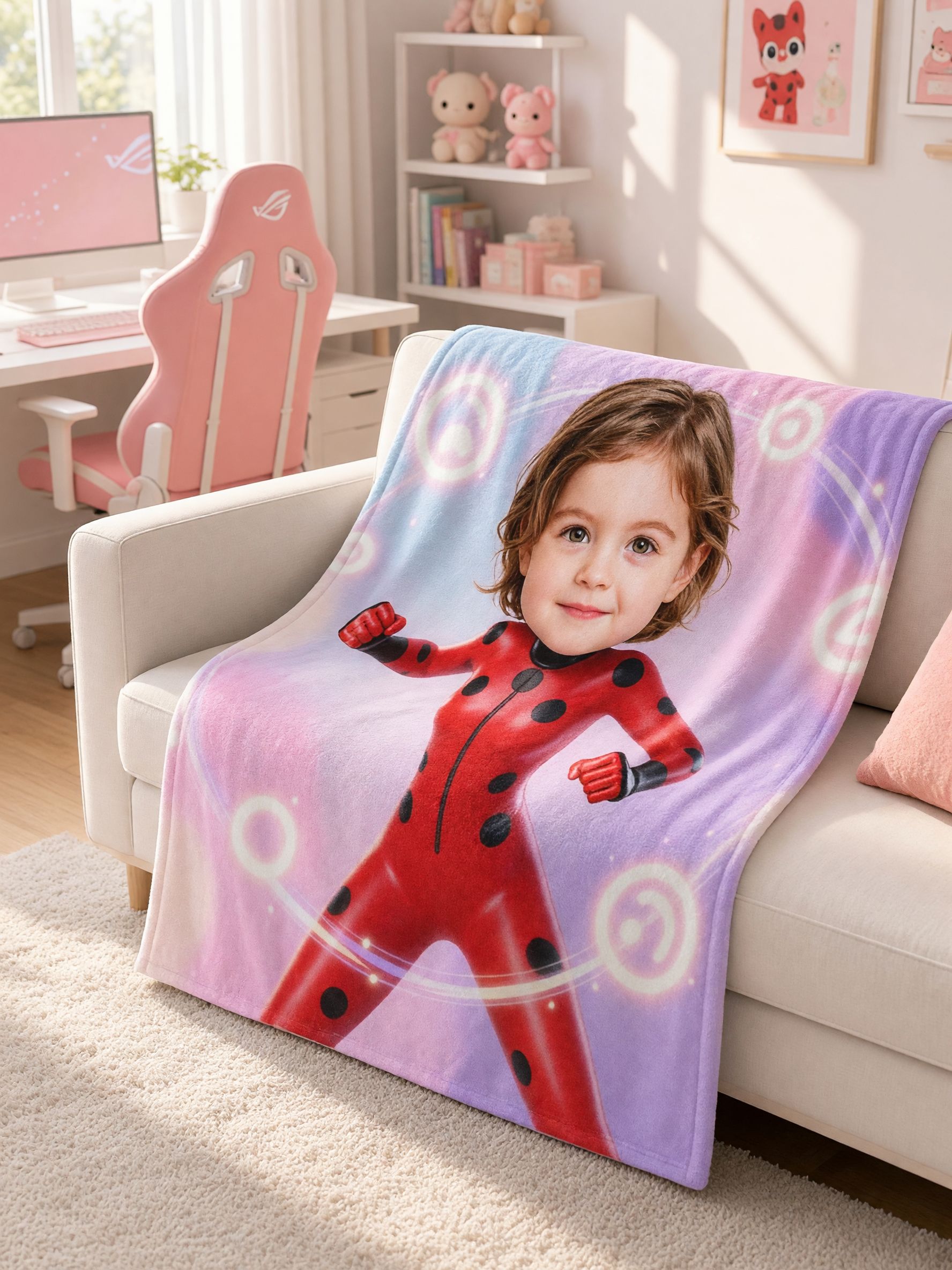 Custom Face Photo Blanket, Soft Flannel Superhero Throw, Warm Personalized Keepsake Bed Couch Gift for Kids and Family