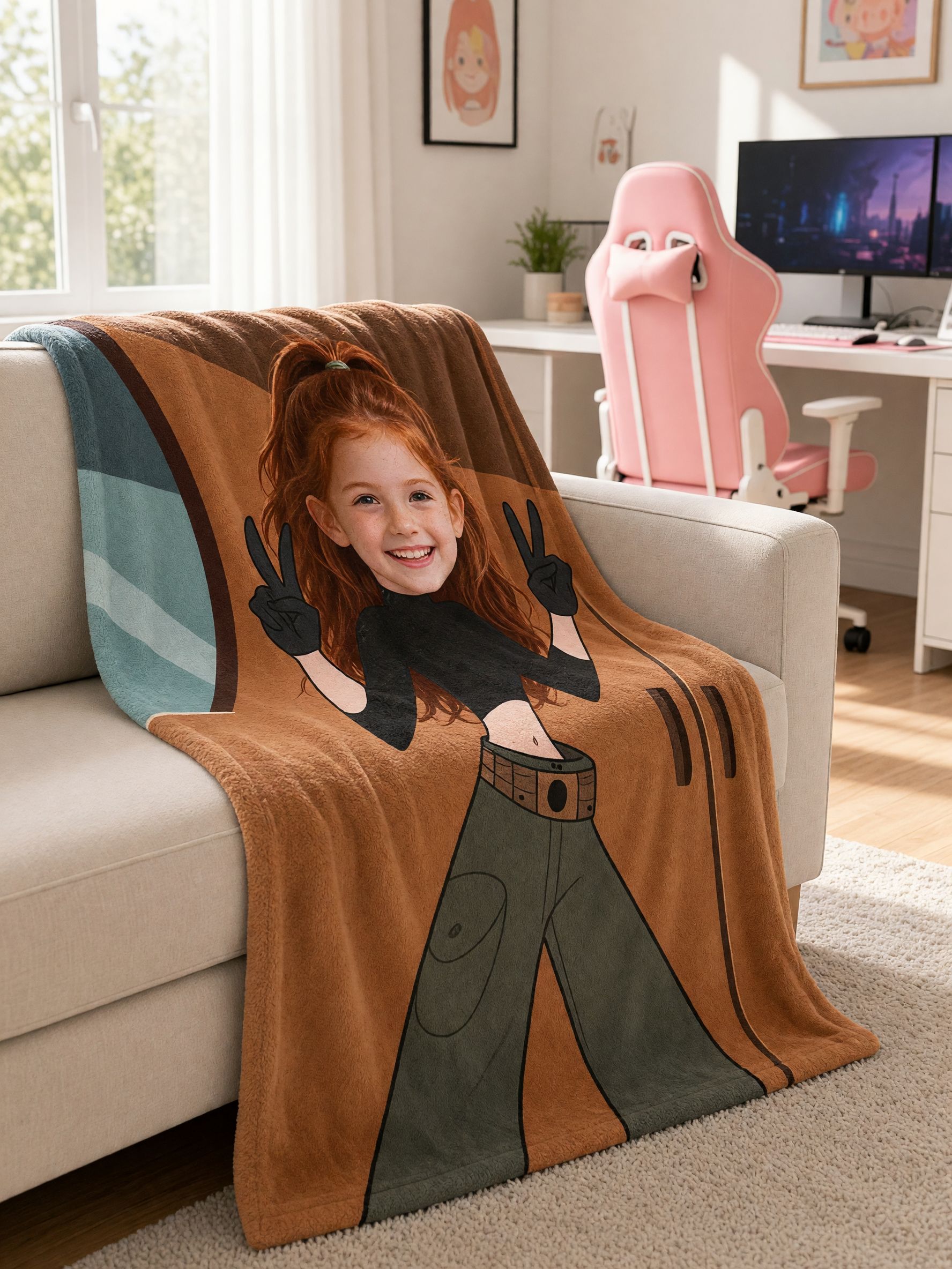 Custom Face Blanket Photo Cartoon Character Flannel Throw, Ultra Soft Skin-Friendly Fleece, Ideal Personalized Gift