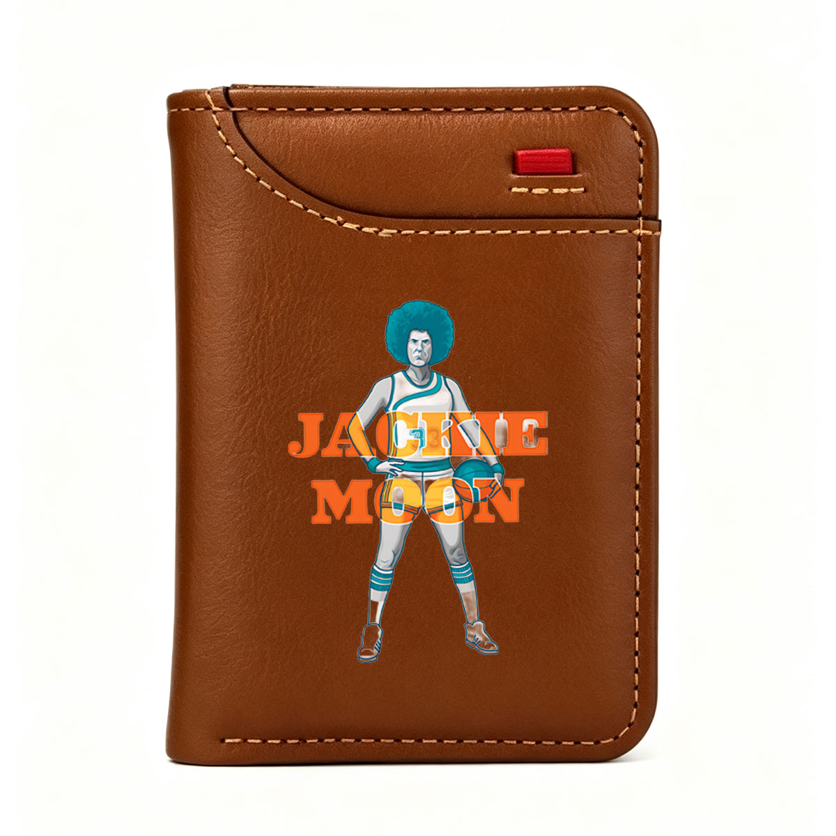 Jackie Moon: Basketball Star with Afro and Iconic Uniform - Vertical Style Wallet