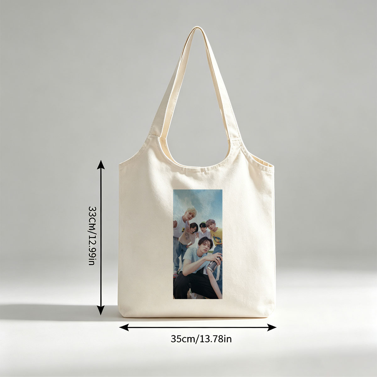 TXT Members in Casual Outfit Pose Outdoors with Cans and Expressive Gestures - Canvas shoulder bags/