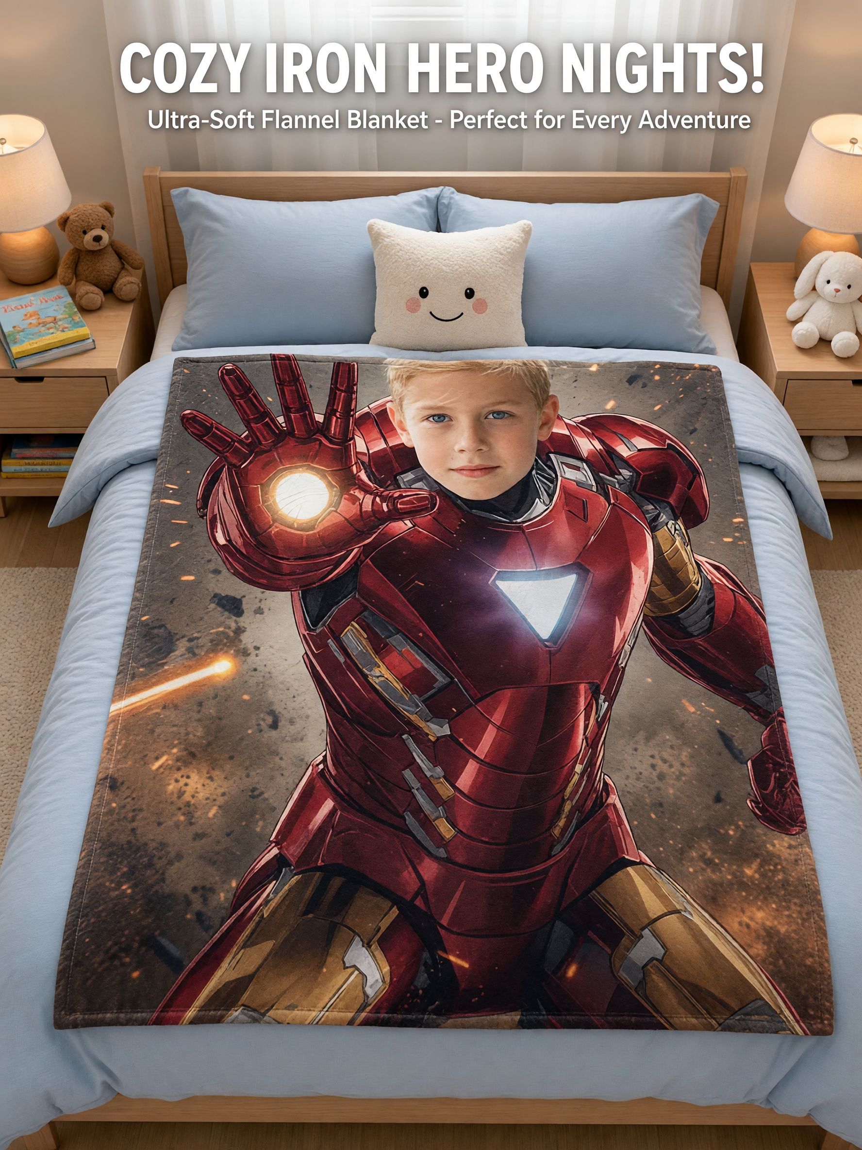 Custom Superhero Photo Flannel Blanket Personalized Face Throw Ultra Soft Plush Bedding Ideal Personalized Gift
