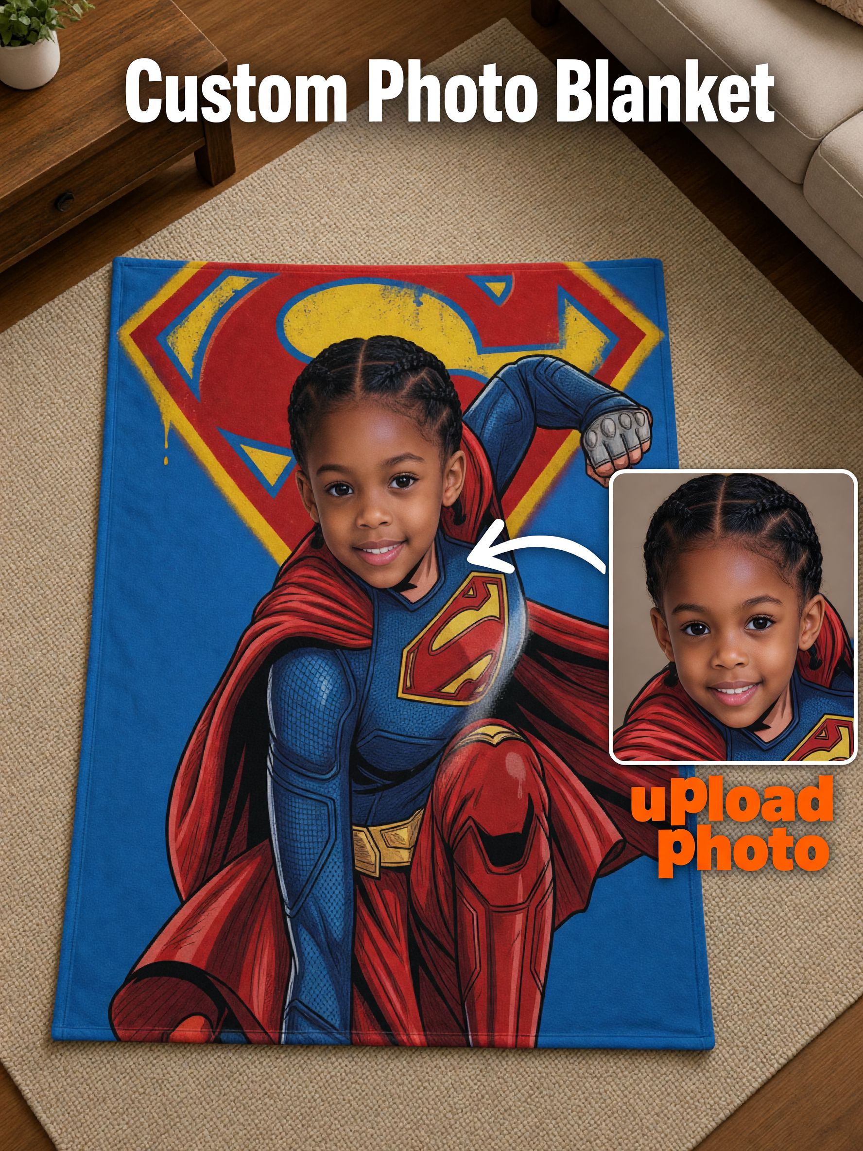 Custom Face Superhero Blanket Personalized Photo Flannel Throw Soft Fleece Bed Couch Quilt Ideal Personalized Gift