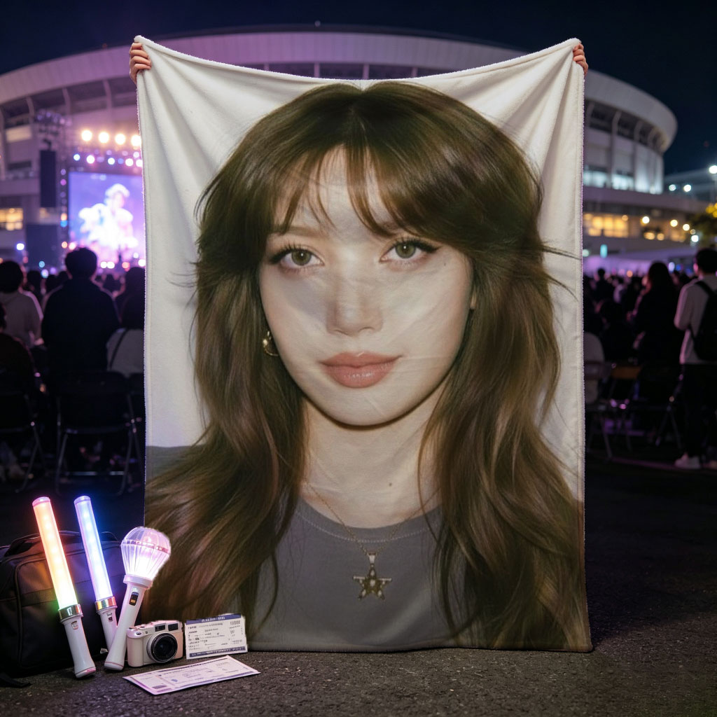 Lisa Blackpink Close-Up Portrait with Long Wavy Hair and Star Necklace - Blankets