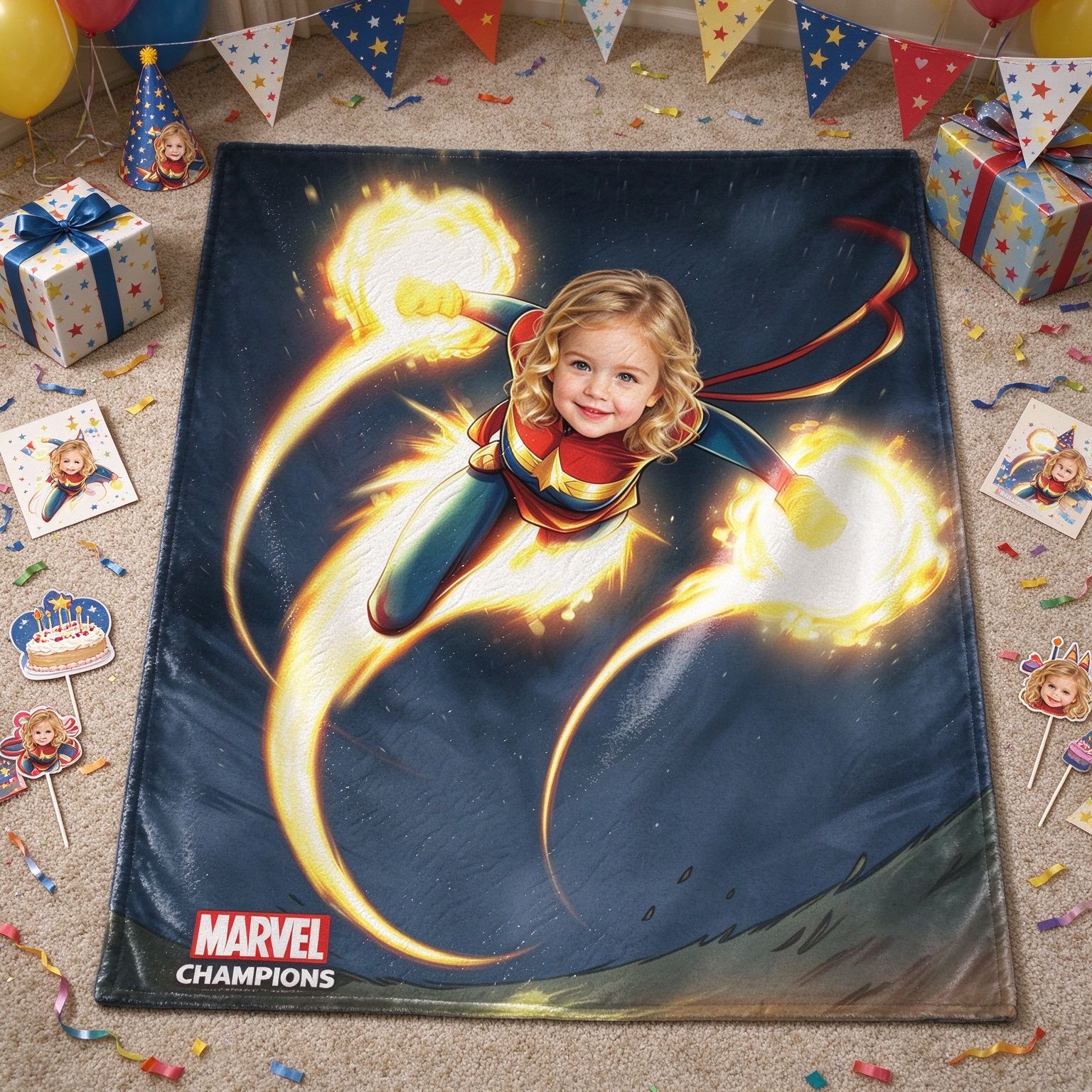 Custom Photo Face Superhero Flannel Throw Blanket, Personalized Ultra Soft Fleece Bed Throw for Kids, Ideal Cozy Gift