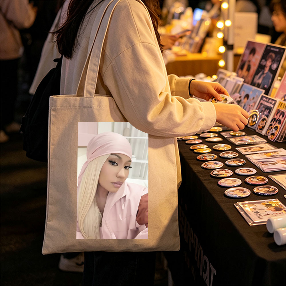 Cardi B in Pink Headwrap and Matching Outfit, Stylish and Elegant Portrait - Canvas tote bags