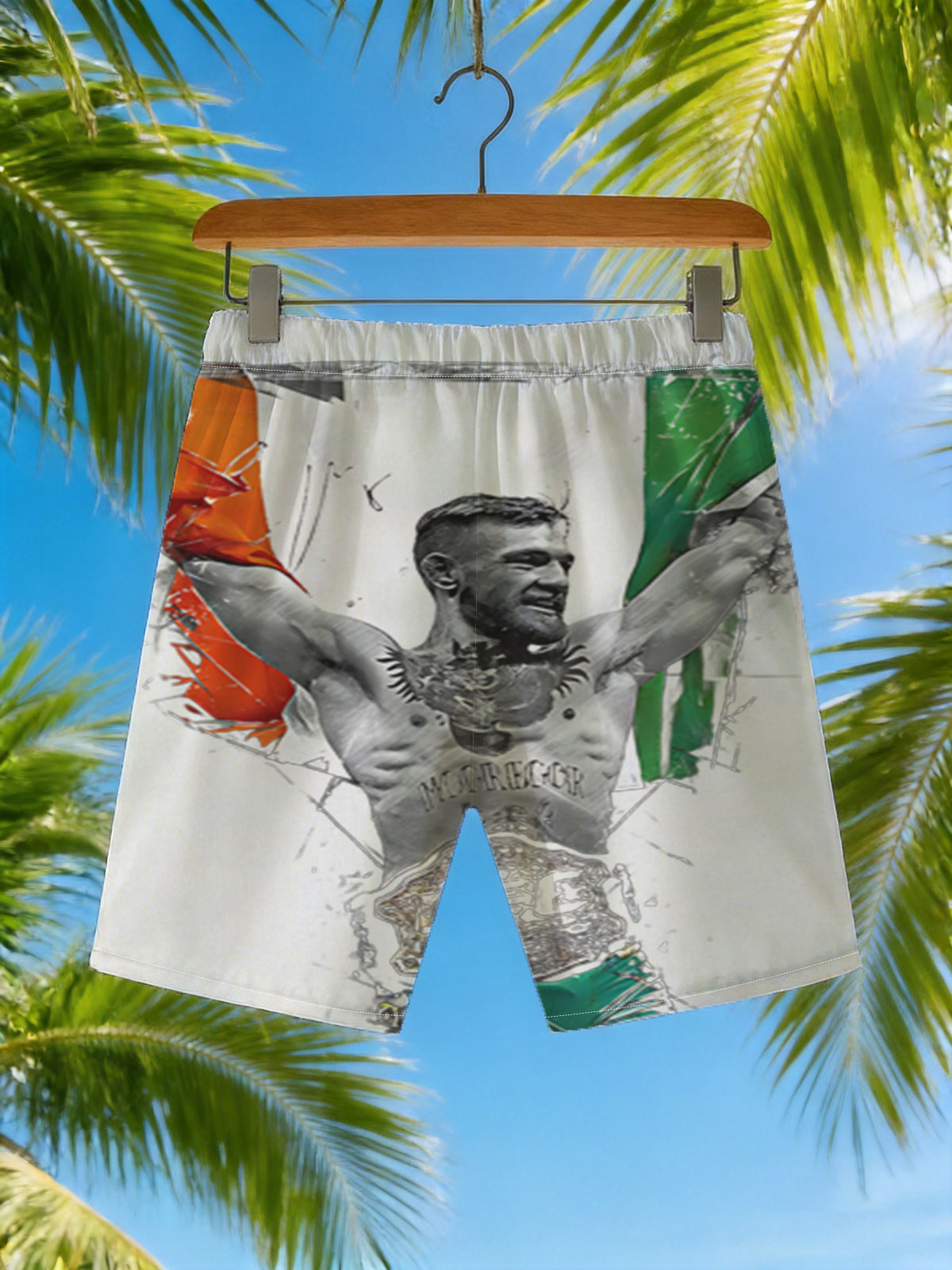 Conor McGregor Celebrates with Irish Flag and UFC Belt -  Beach shorts