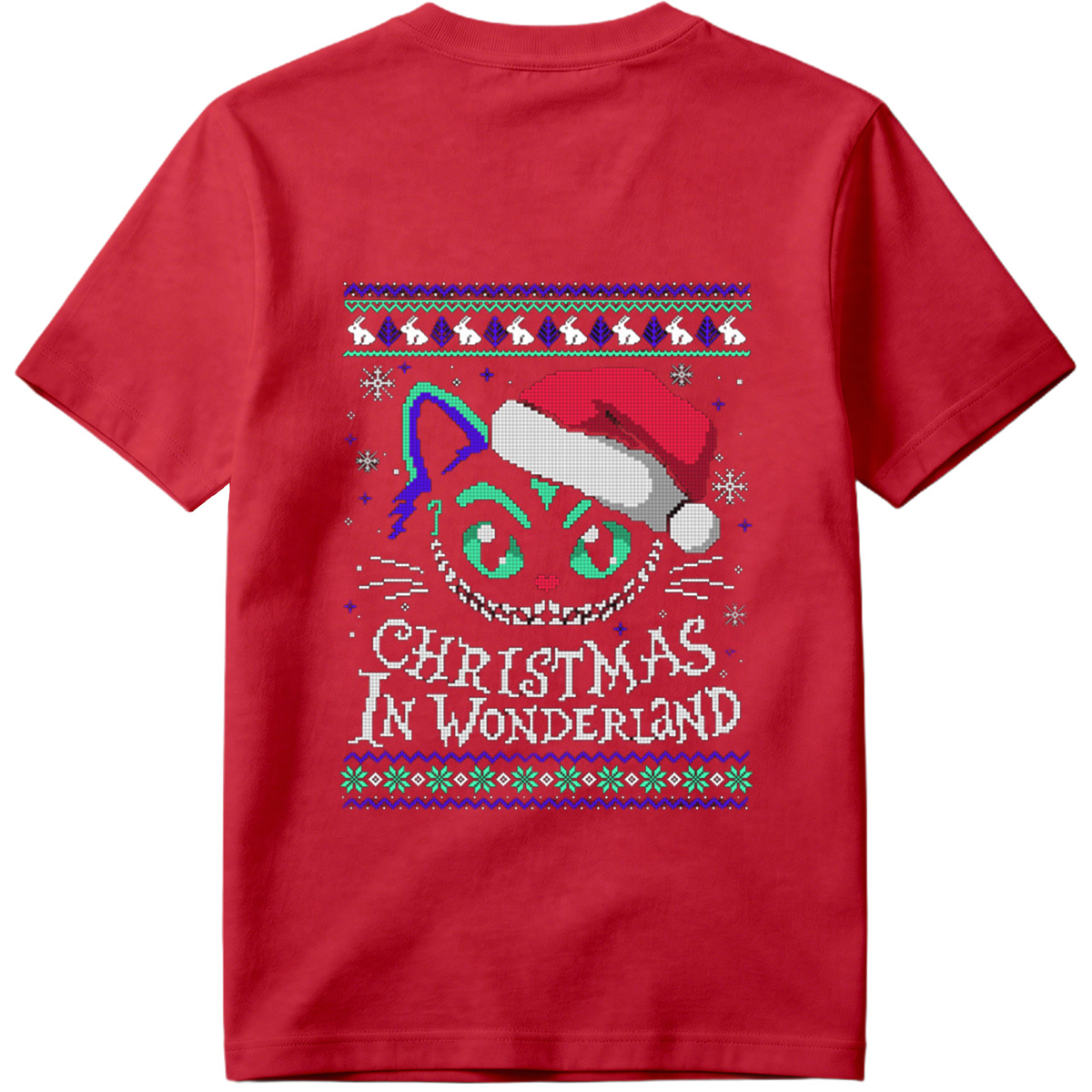 Christmas in Wonderland: Cheshire Cat Ugly Sweater Design - Tee