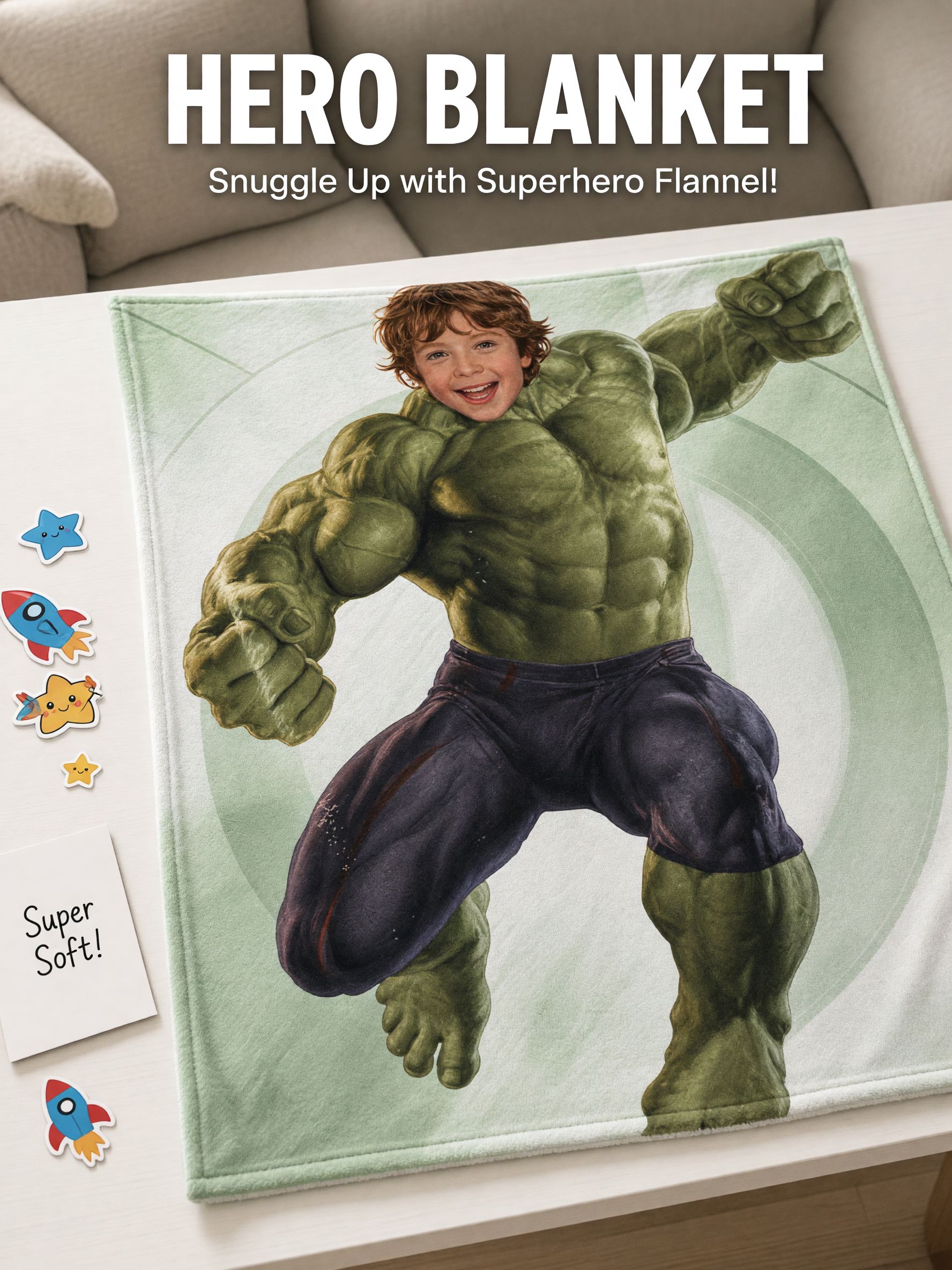 Custom Face Superhero Flannel Blanket Personalized Photo Throw Cozy Warm Keepsake Gift for Bed Couch and Travel