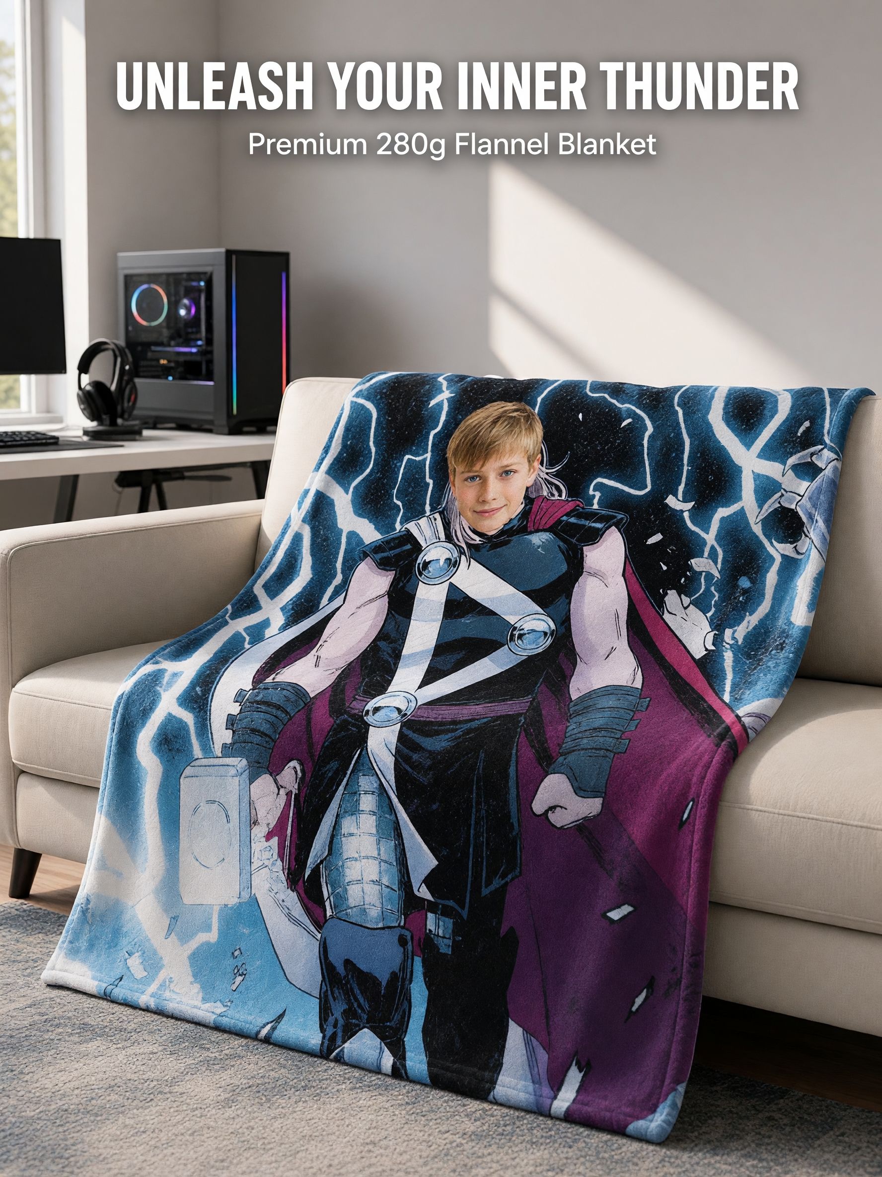 Personalized Face Superhero Flannel Blanket, Custom Photo Cozy Throw for Kids and Comic Fans, Ideal Warm Gift
