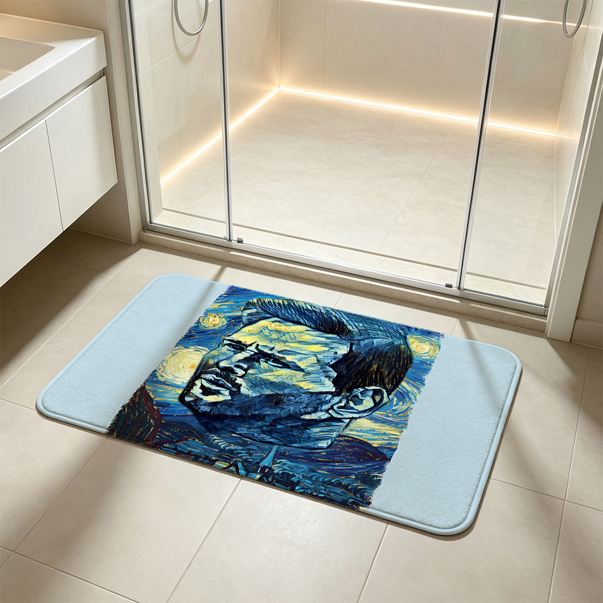 Vincent van Gogh Portrait in Starry Night Style - Flannel floor mat