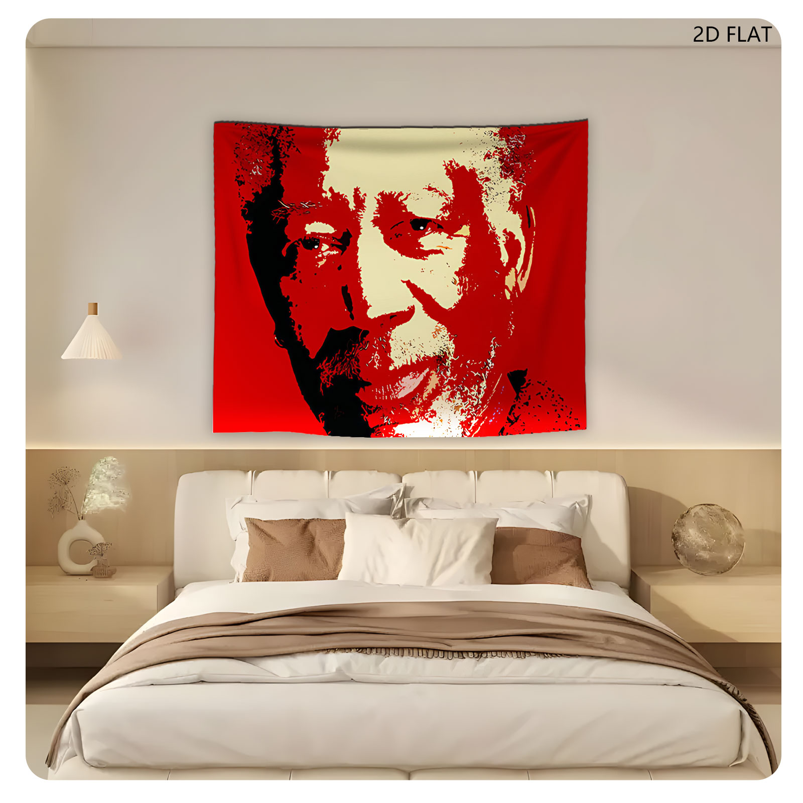 Nelson Mandela Portrait in Red and Beige Art Style - Tapestry